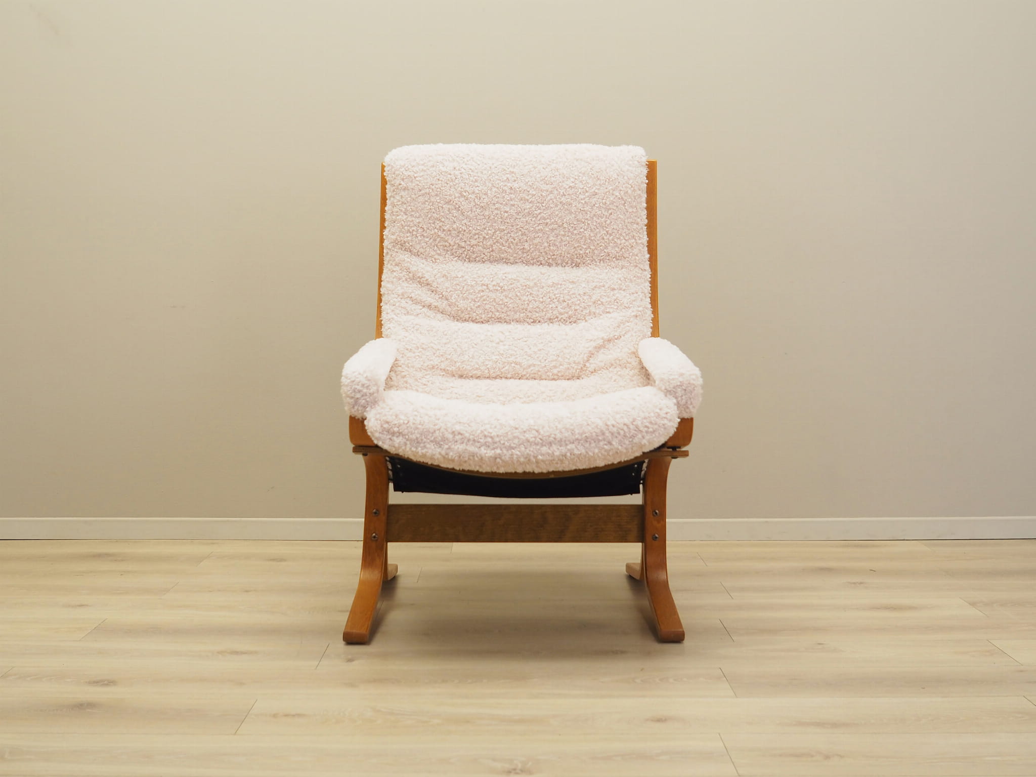 Vintage armchair textile wood cream 1970s