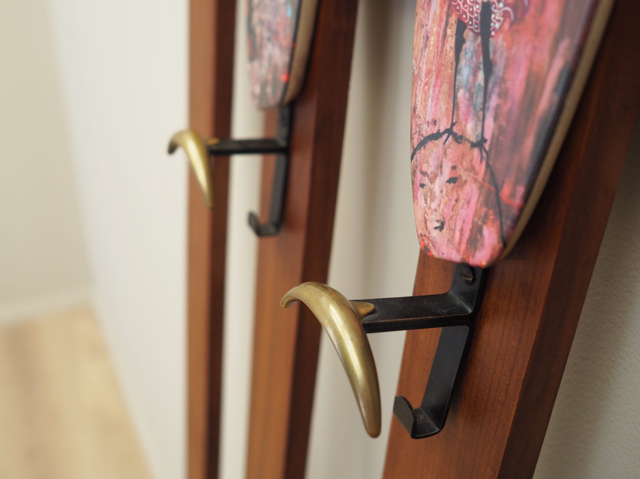 Teak wall coat rack 1970s