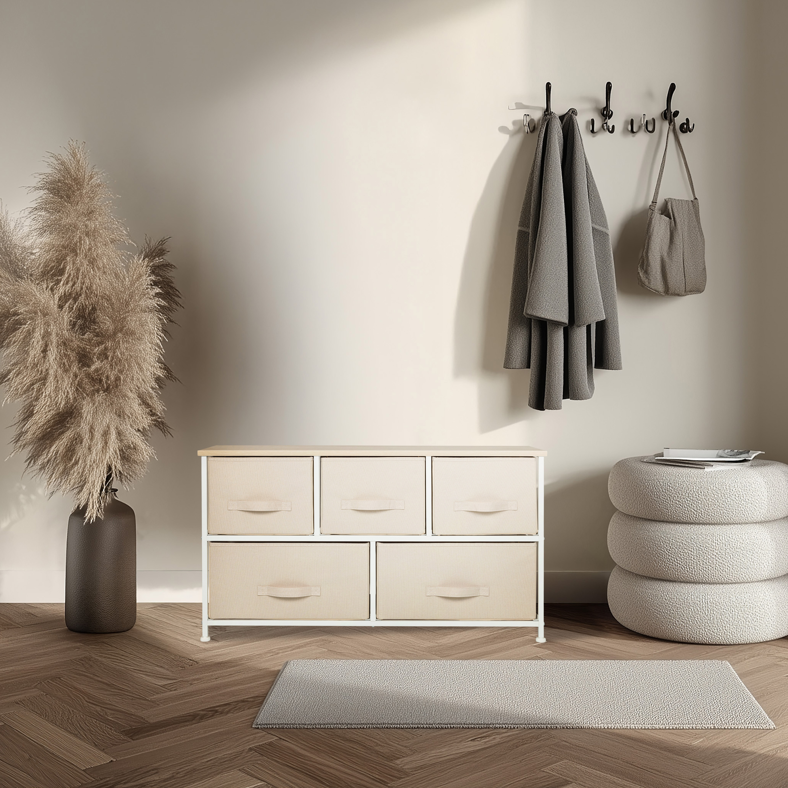 FOLDAR Kommode mit 5 Fächern Beige