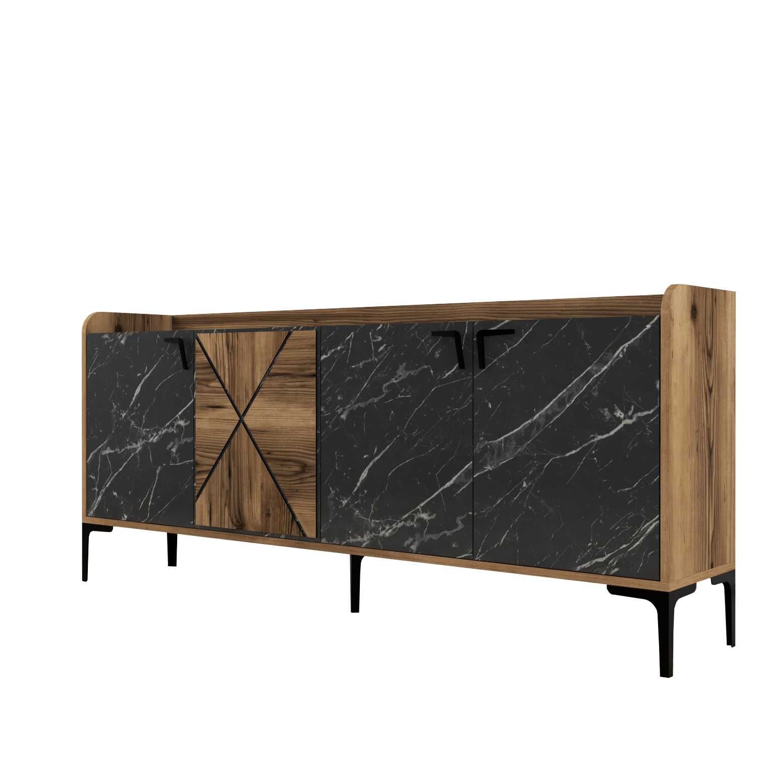 Venedik Sideboard Walnussbraun Marmoroptik Schwarz