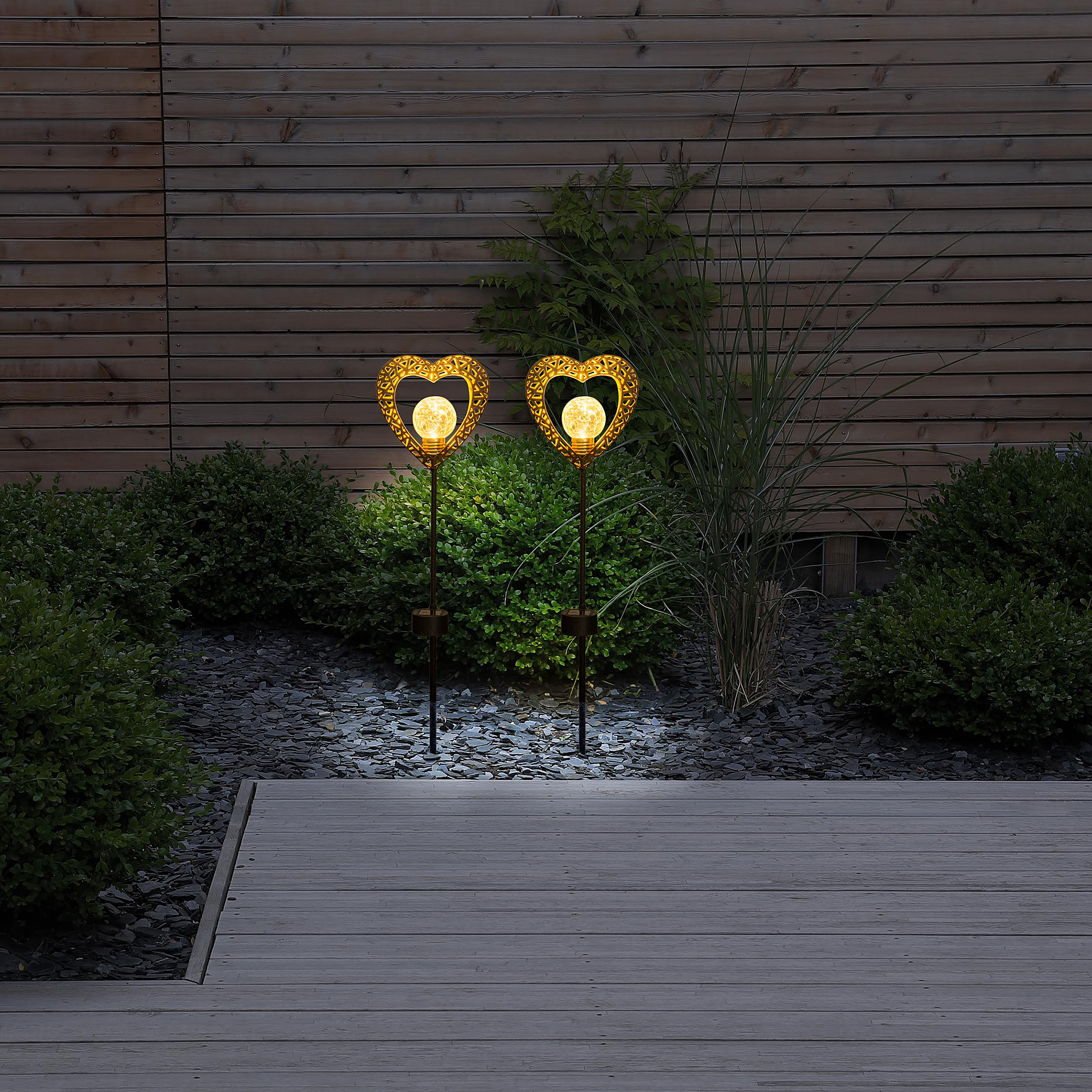 LED Solar Path Light Heart Set of 2 1-bulb Aluminum Black