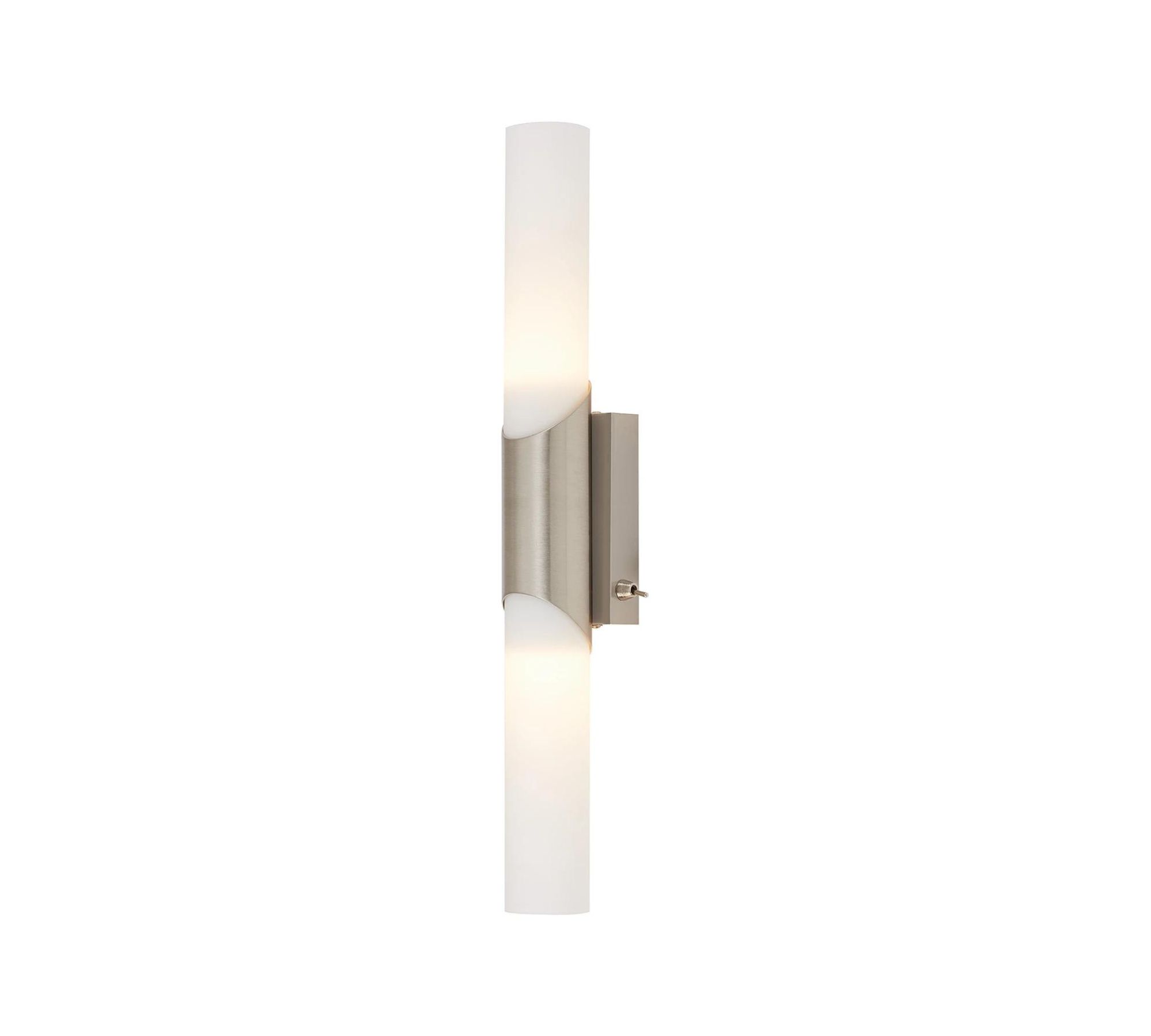 Wall lamp 2-light metal milky glass silver white