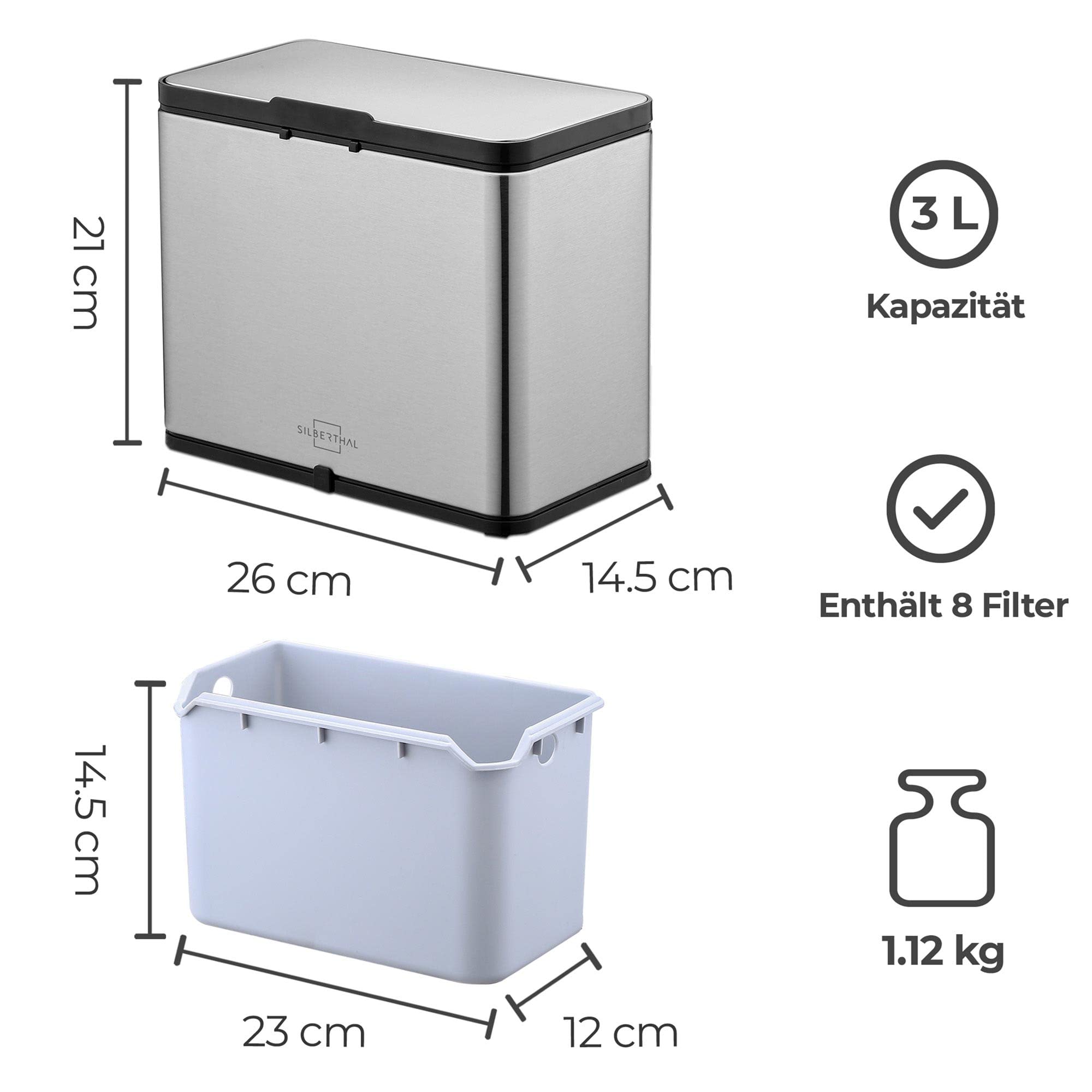 Biomülleimer Klein Edelstahl 3L