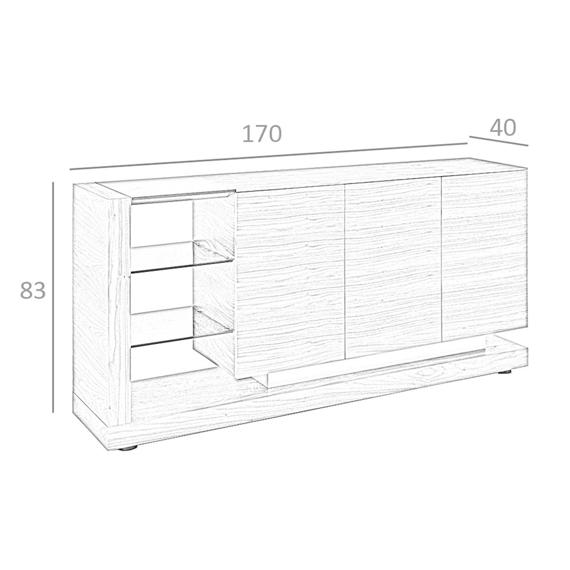 Sideboard walnut, brushed steel and black glass top 3140