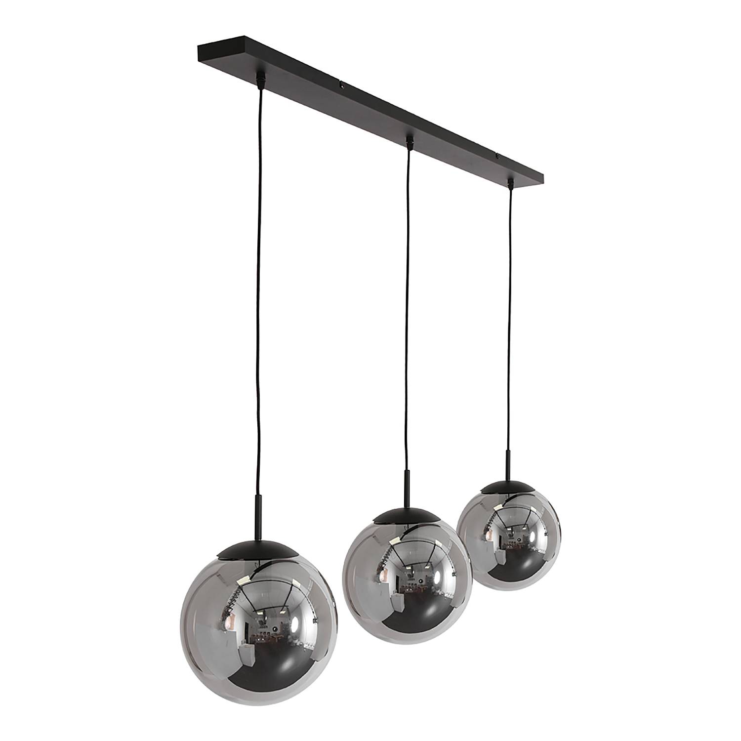 3-Flammig Pendelleuchte Bollique Eisen Rauchglas Schwarz