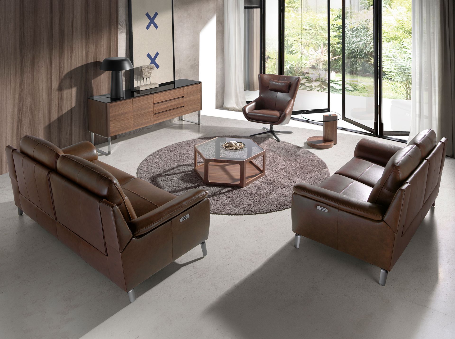 Sessel 5089 Drehbar Leder Cognacbraun