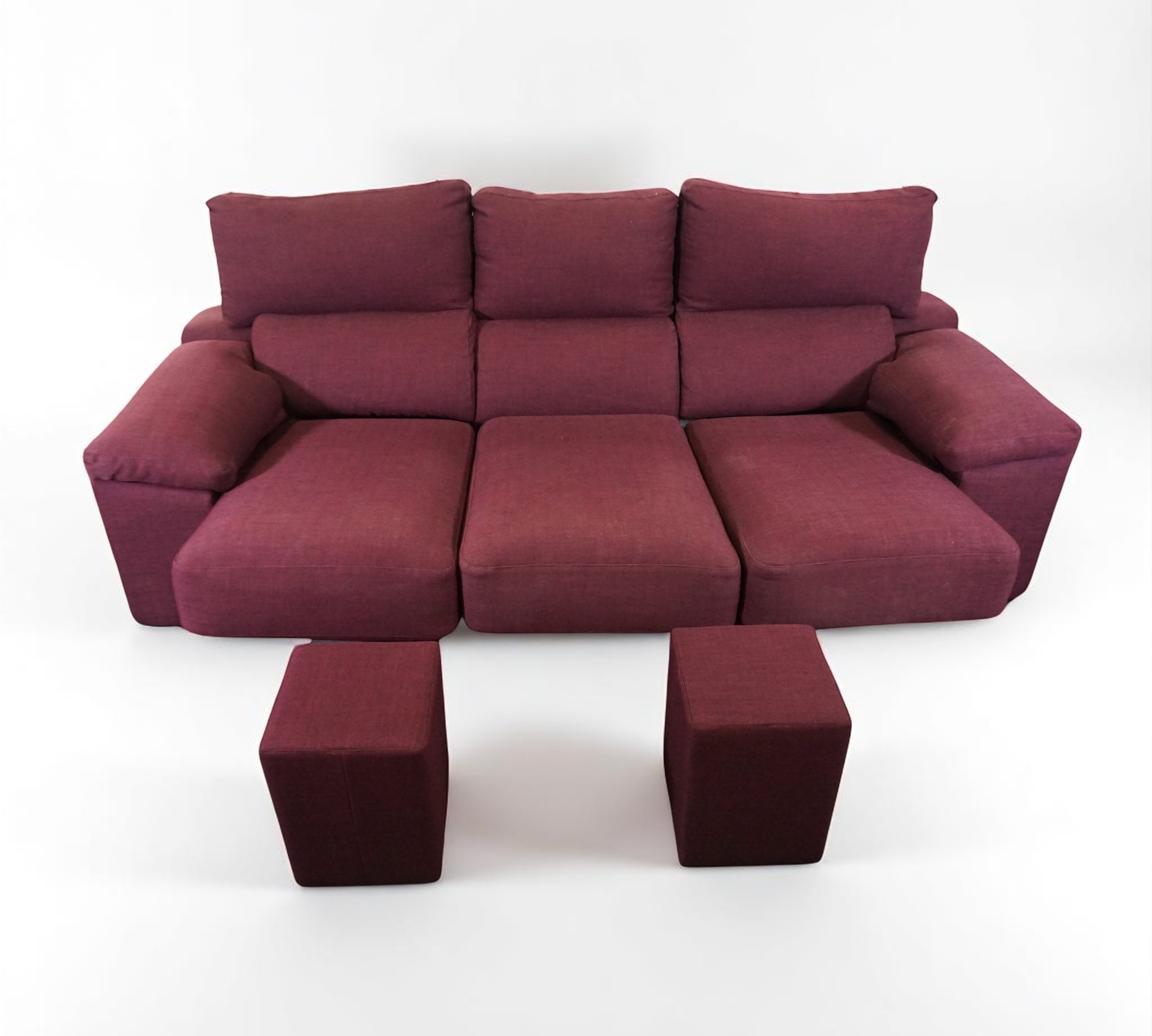 Schlafsofa 3-Sitzer inkl. 2 Hocker Weinrot