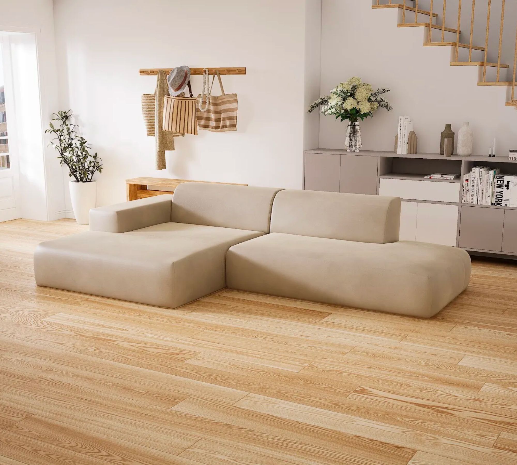 Pyllow Sofa Ecksofa Récamiere Links Kunstleder Cremeweiß