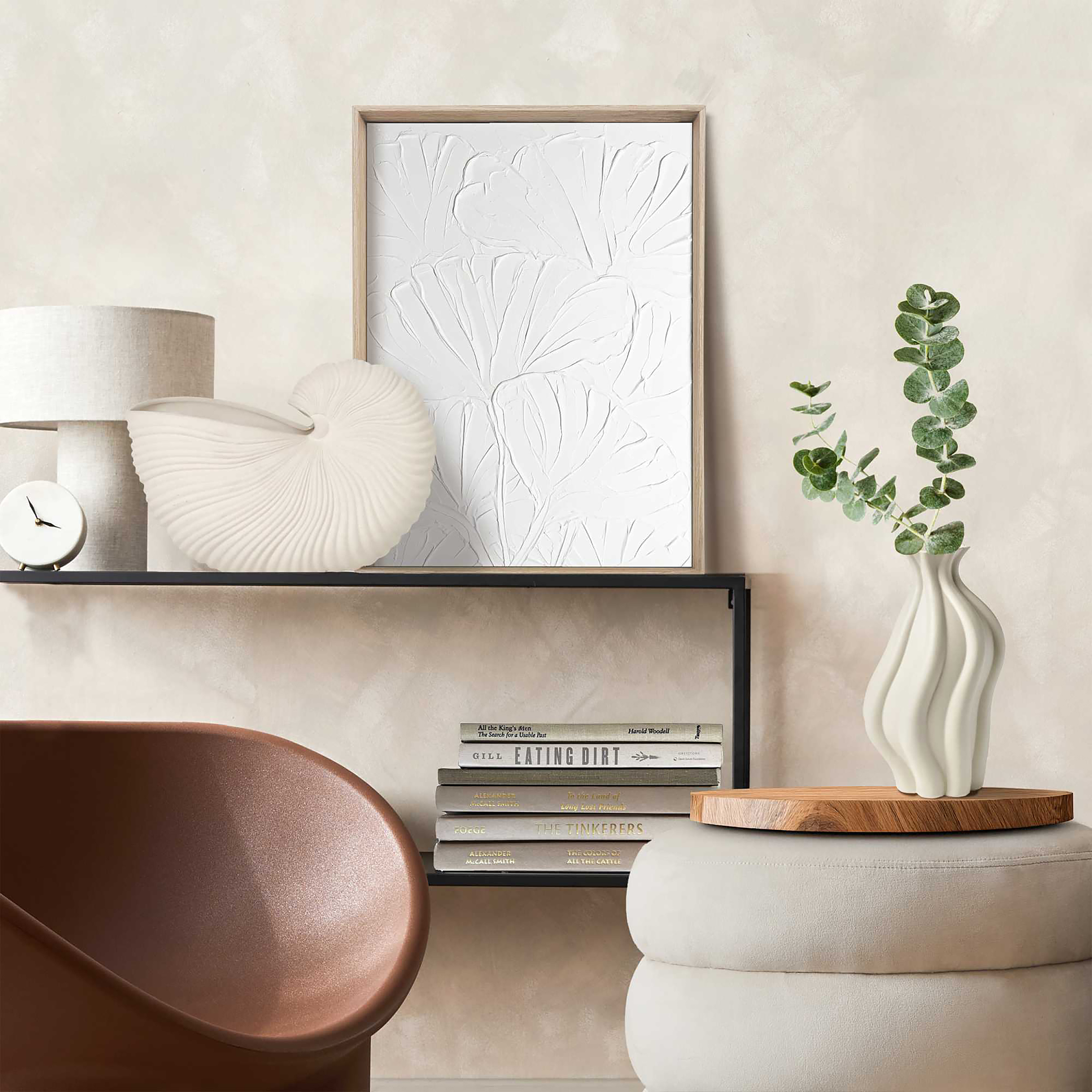 Blumen Holzbild MDF Weiß Braun