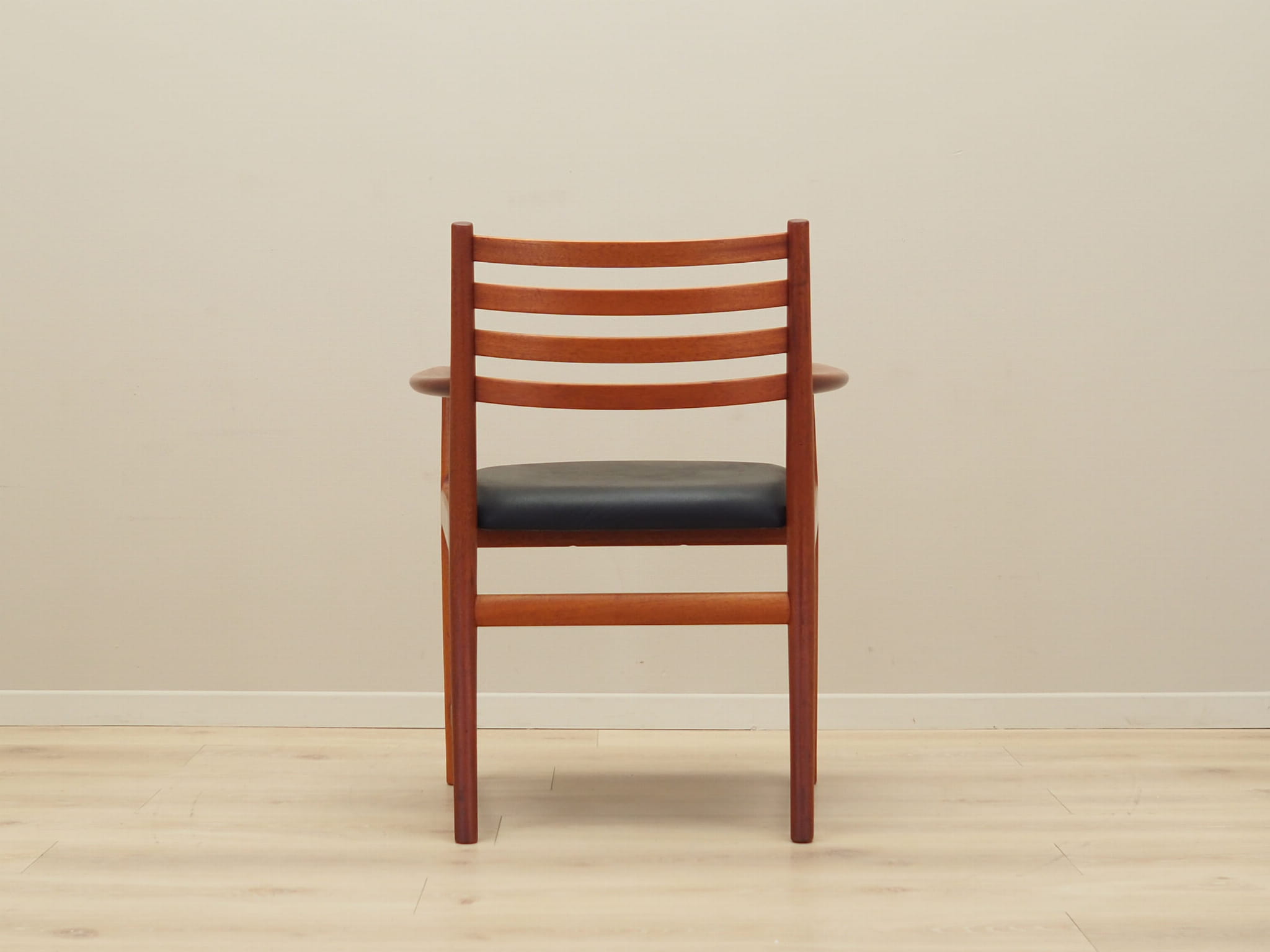 Vintage armchair Teak wood Leather Brown 1970s