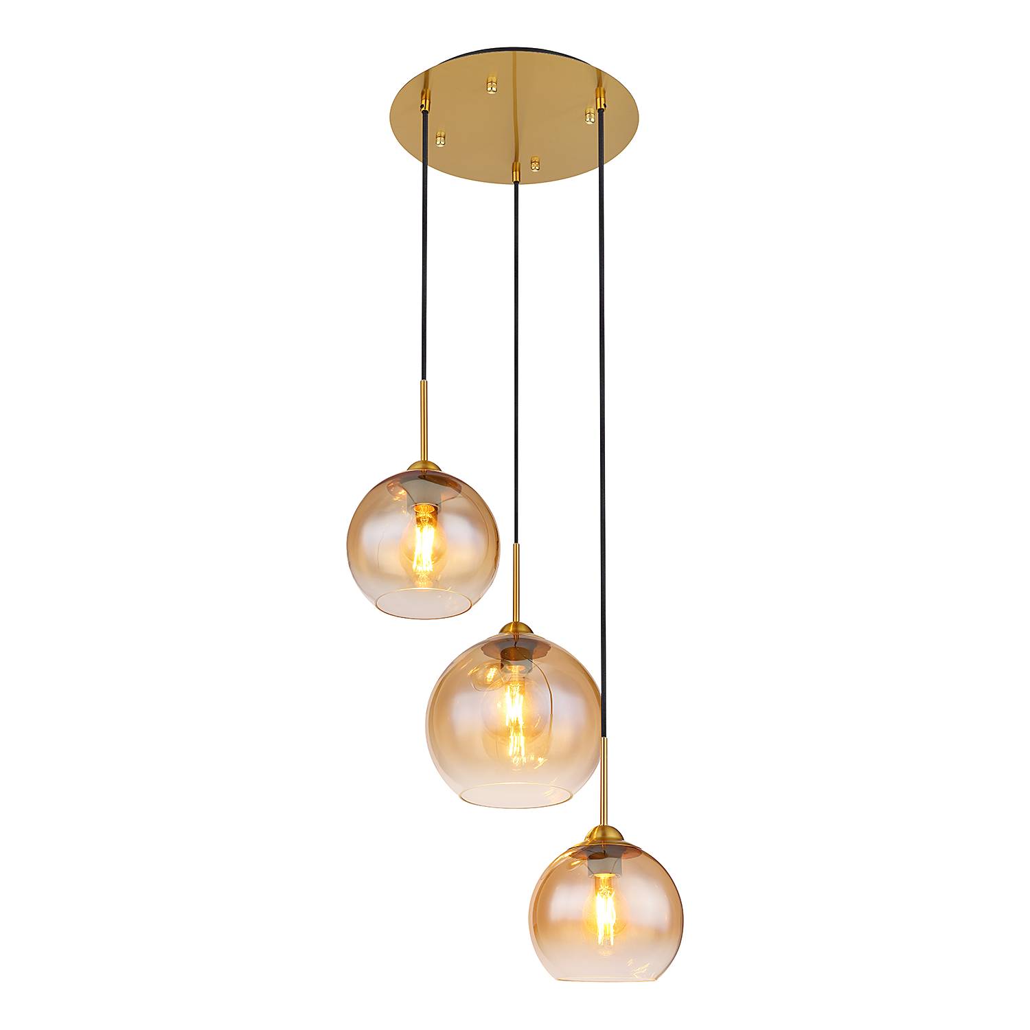 Jamessa Pendelleuchte Farbglas Eisen 3-flammig