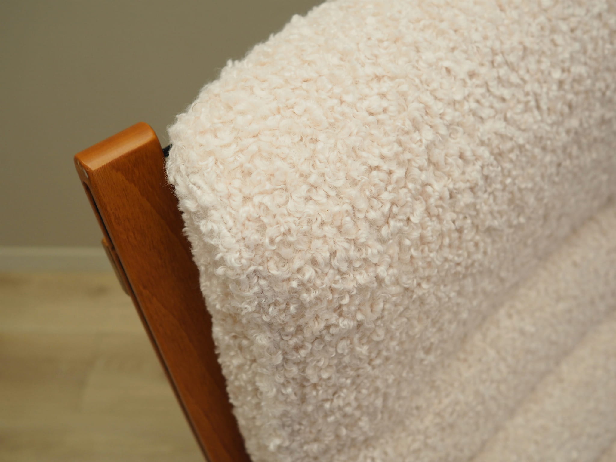 Vintage armchair textile wood cream 1970s