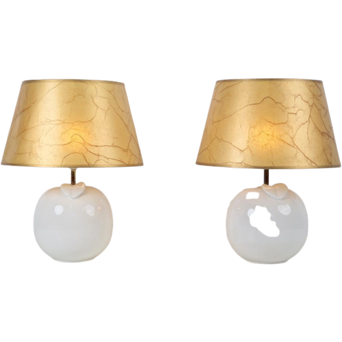 2x Vintage Tischlampe Keramik Weiß Gold 