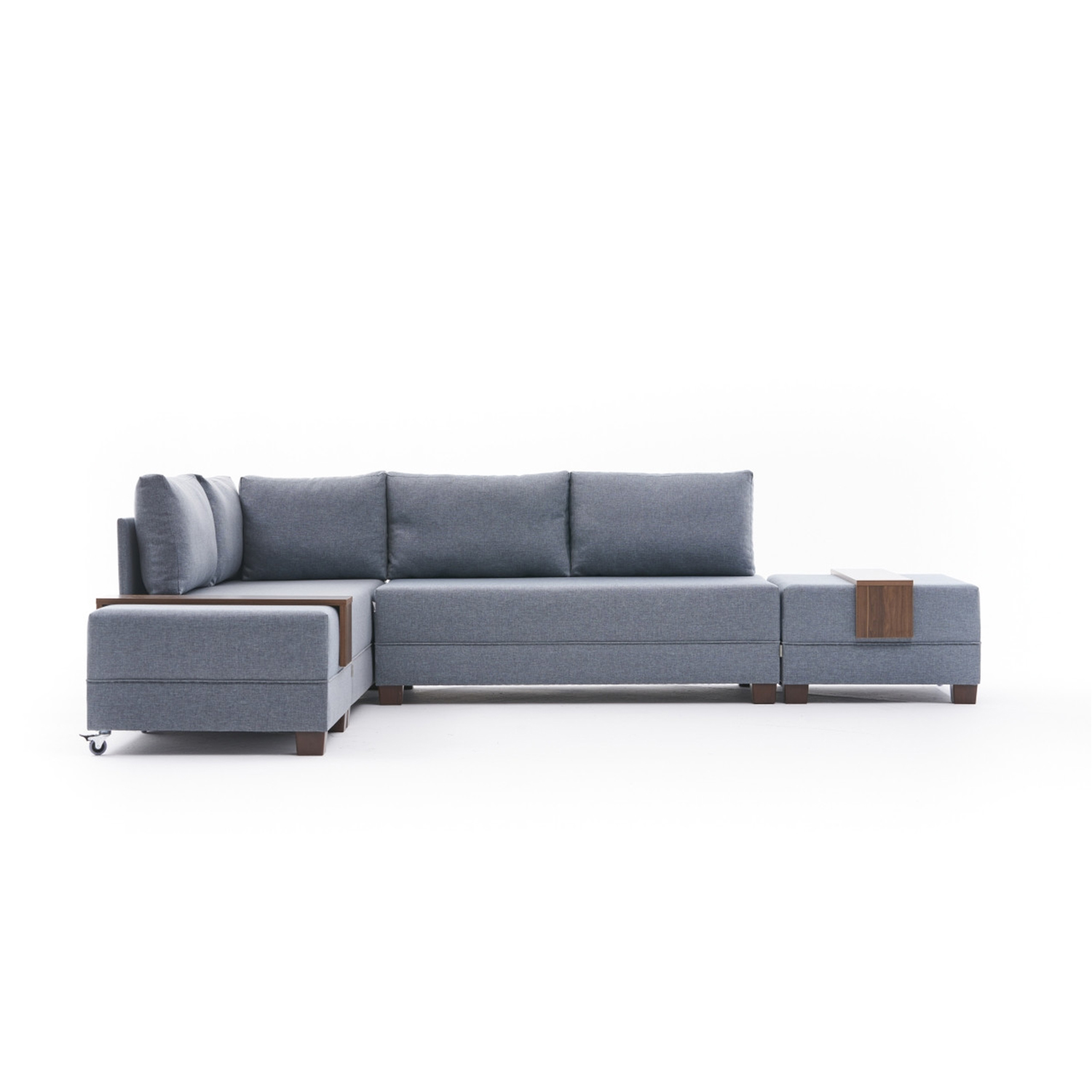 Fly Ecksofa Links mit 2 Hockern Blau