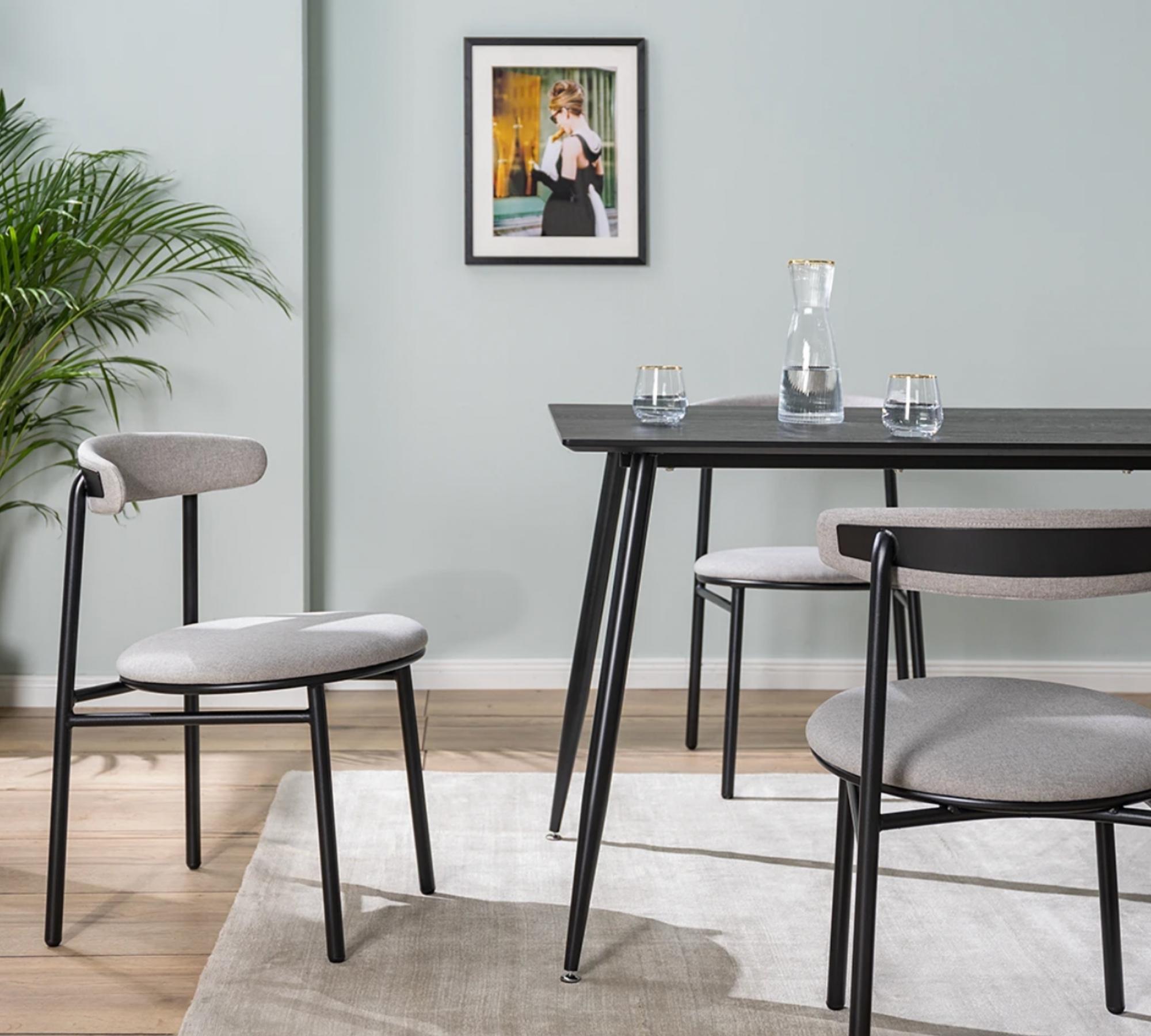 2x Esszimmerstuhl Webstoff Grau Gestell Schwarz