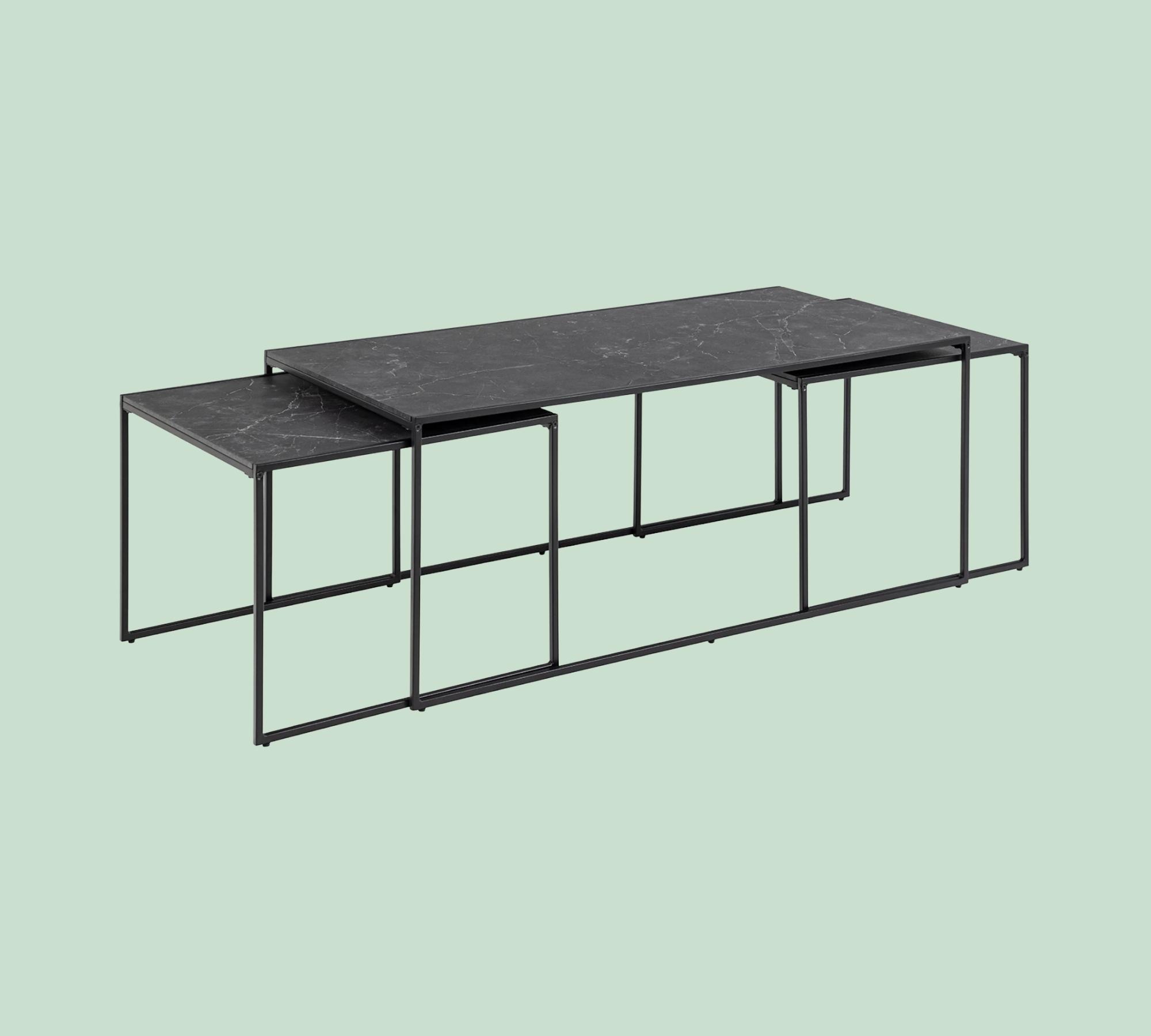Couchtischset Marmoroptik Schwarz 