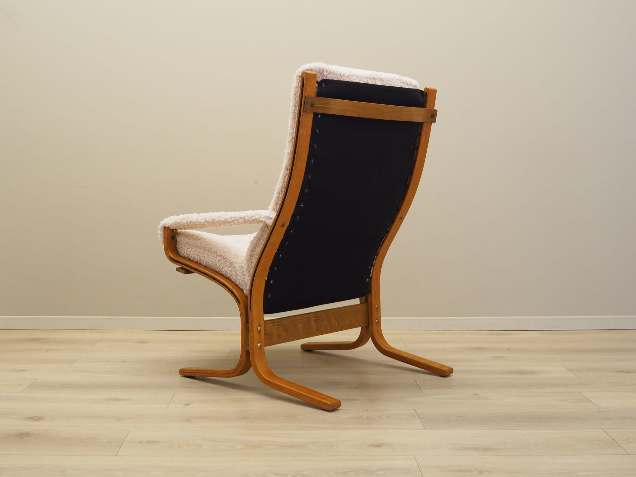 Vintage armchair textile wood cream 1970s