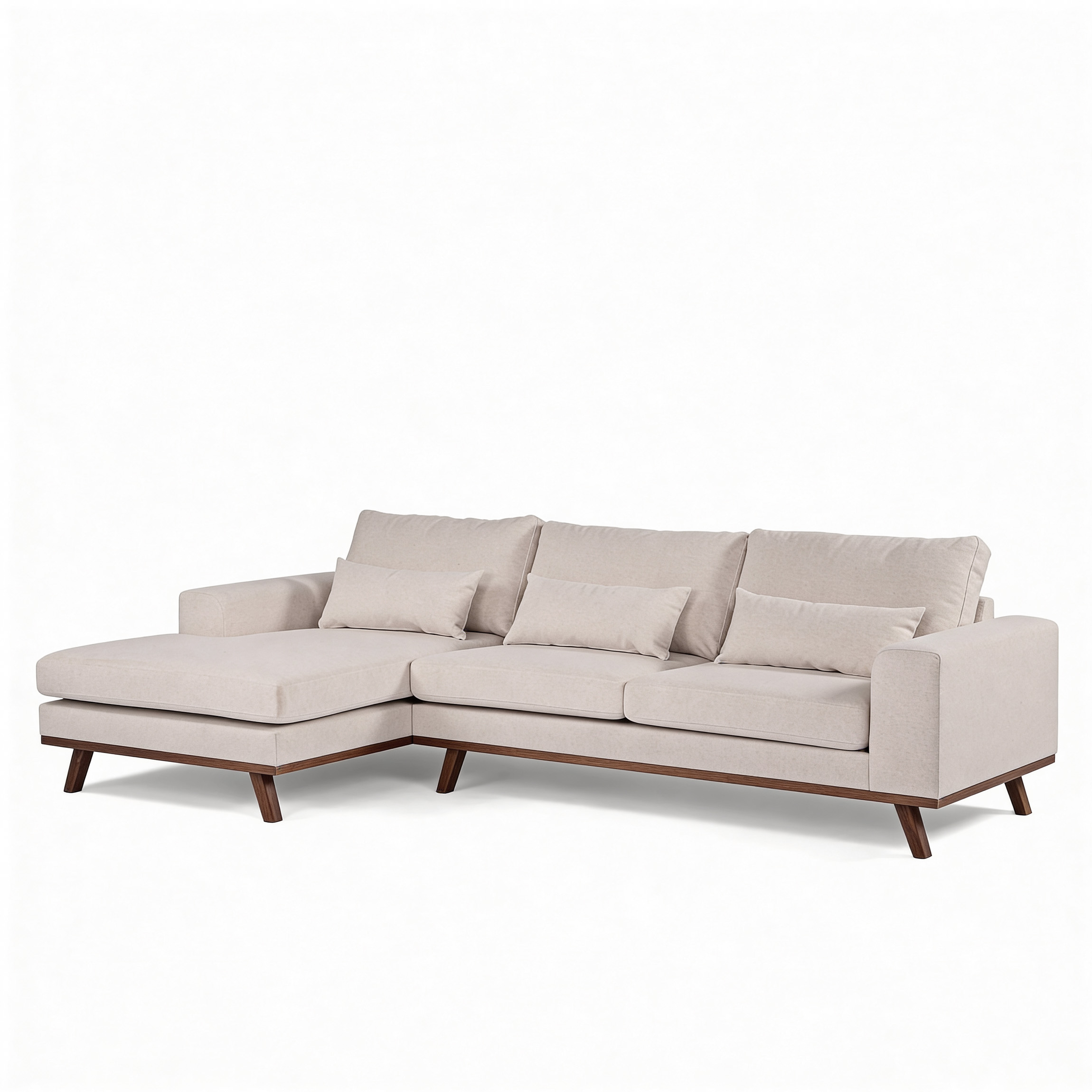 Corner Sofa Japandi 3-Seater Left Fabric Beige