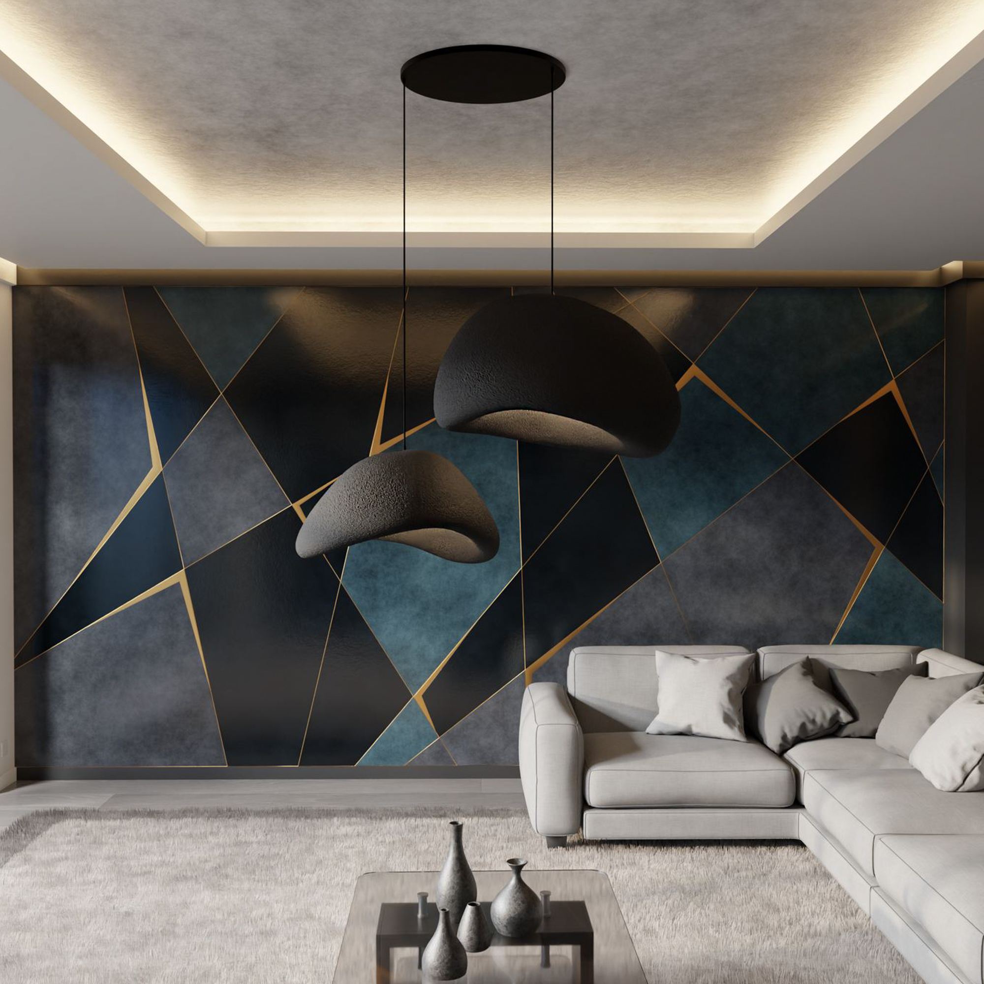 2-Flammig Wabi Sabi Plasterglows Pendelleuchte Schwarz