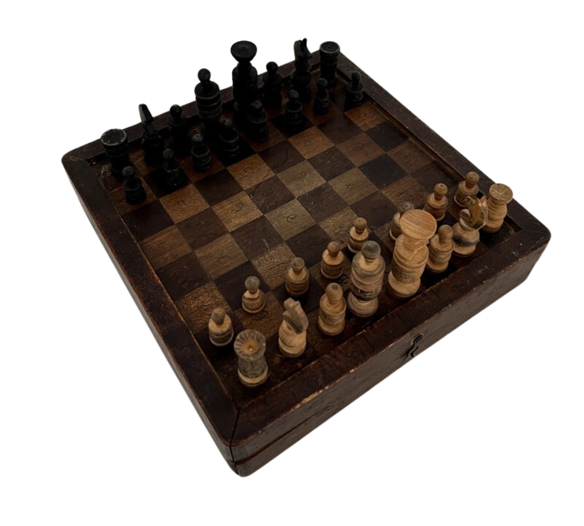 Schachbrett Antik Holz Braun