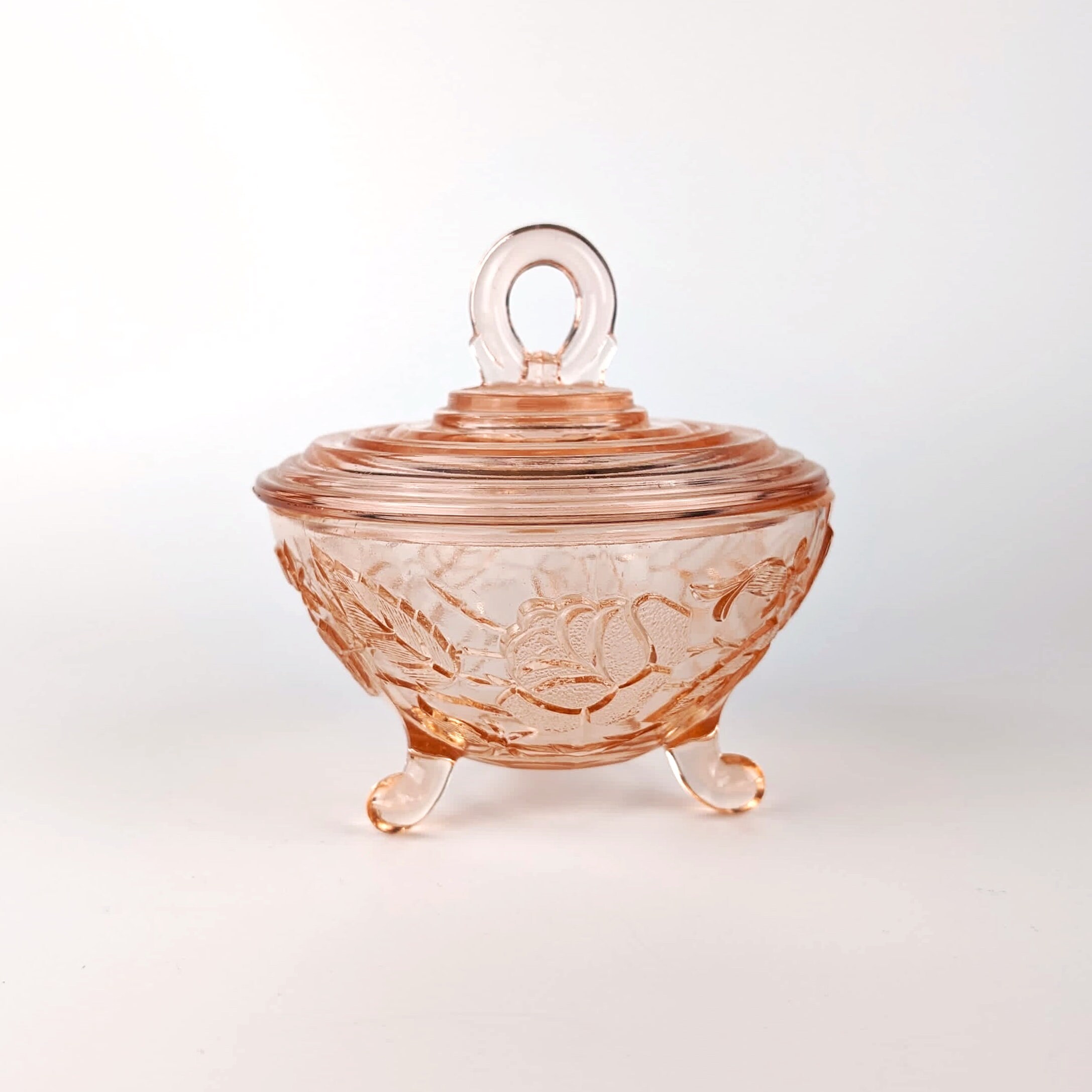 Scatola con coperchio Art Déco in vetro pressato anni '30