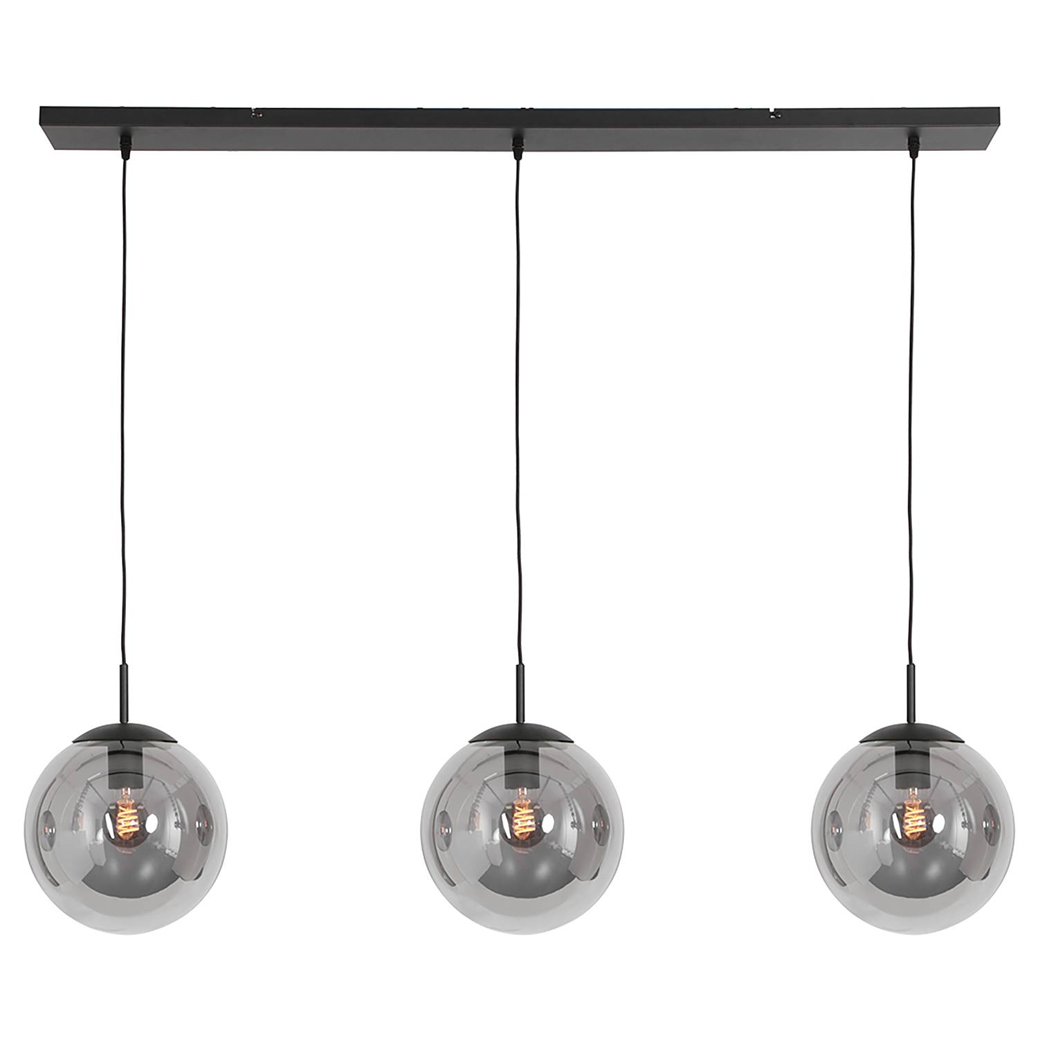 3-Flammig Pendelleuchte Bollique Eisen Rauchglas Schwarz