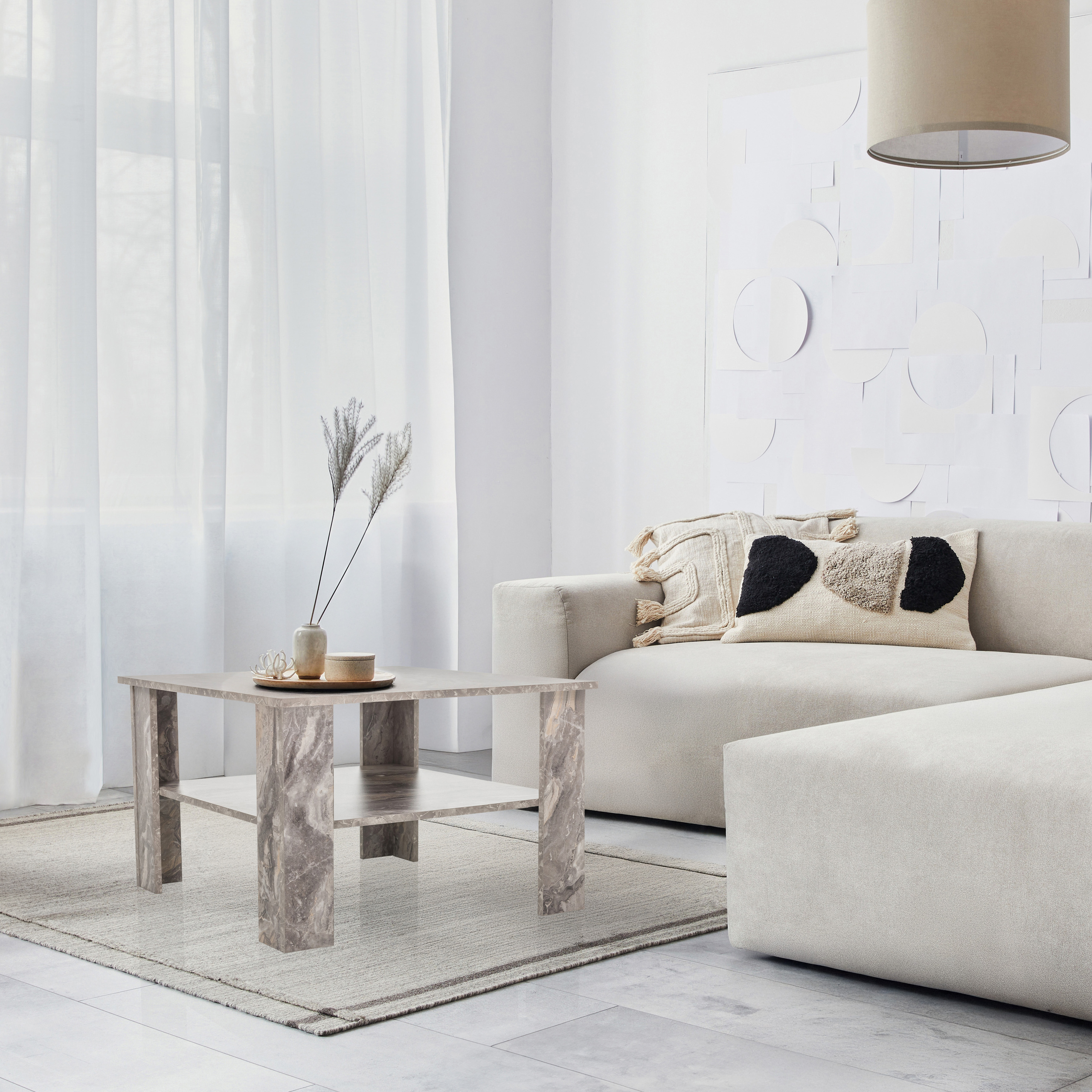 BISMO Couchtisch in Marmoroptik Grau