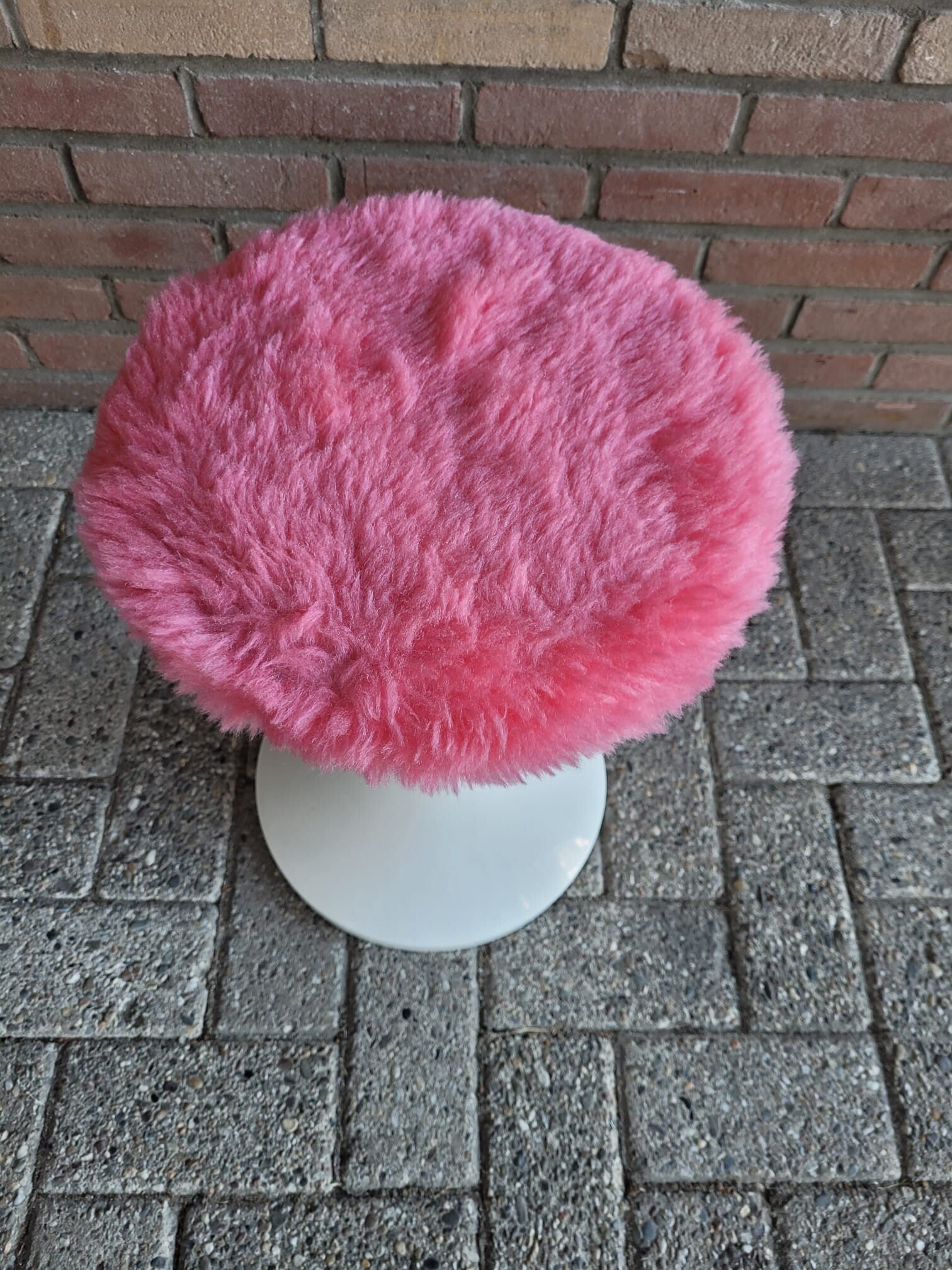 Vintage Hocker Kunststoff Textil Pink
