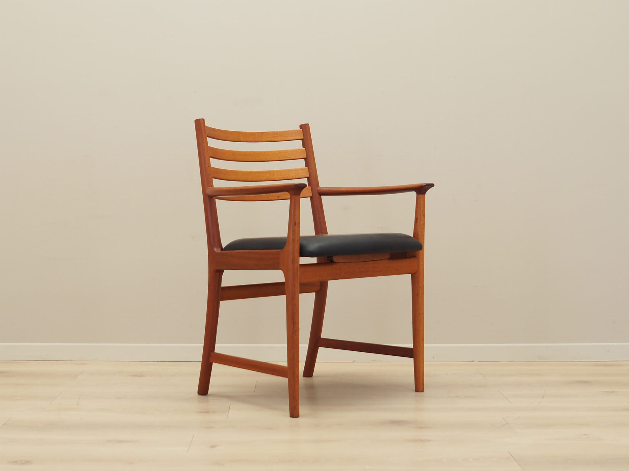 Vintage armchair Teak wood Leather Brown 1970s