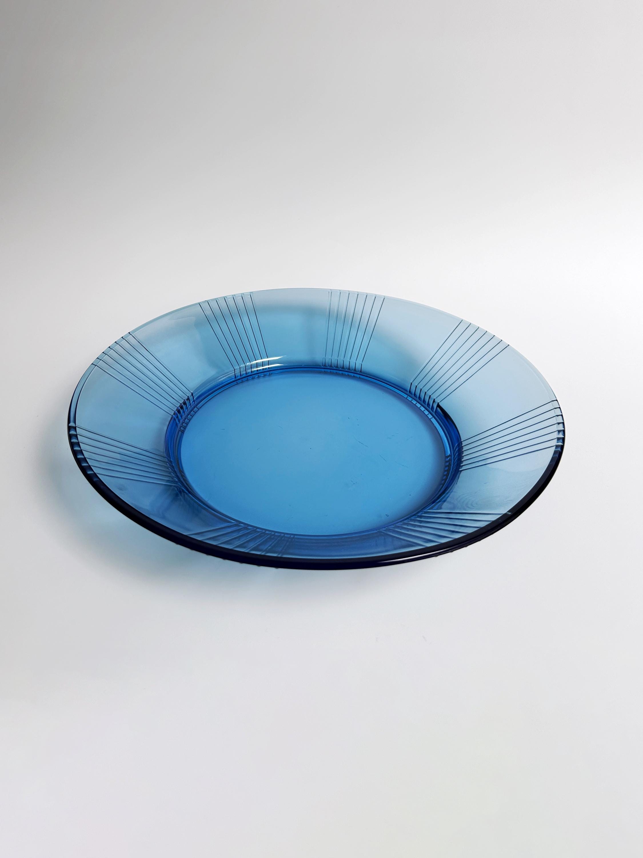 Vintage Bowl & Plate Glass Cobalt Blue 1980s