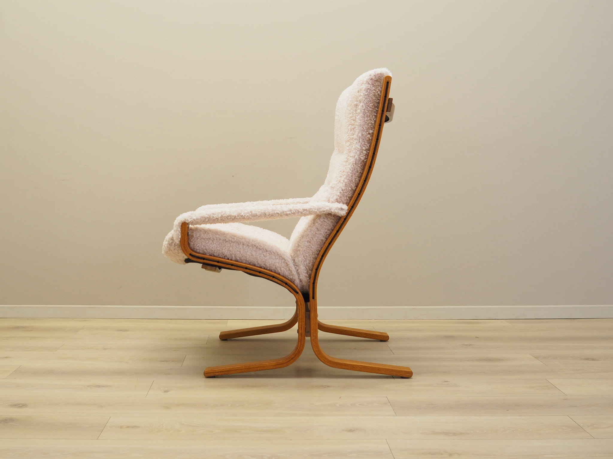 Vintage armchair textile wood cream 1970s