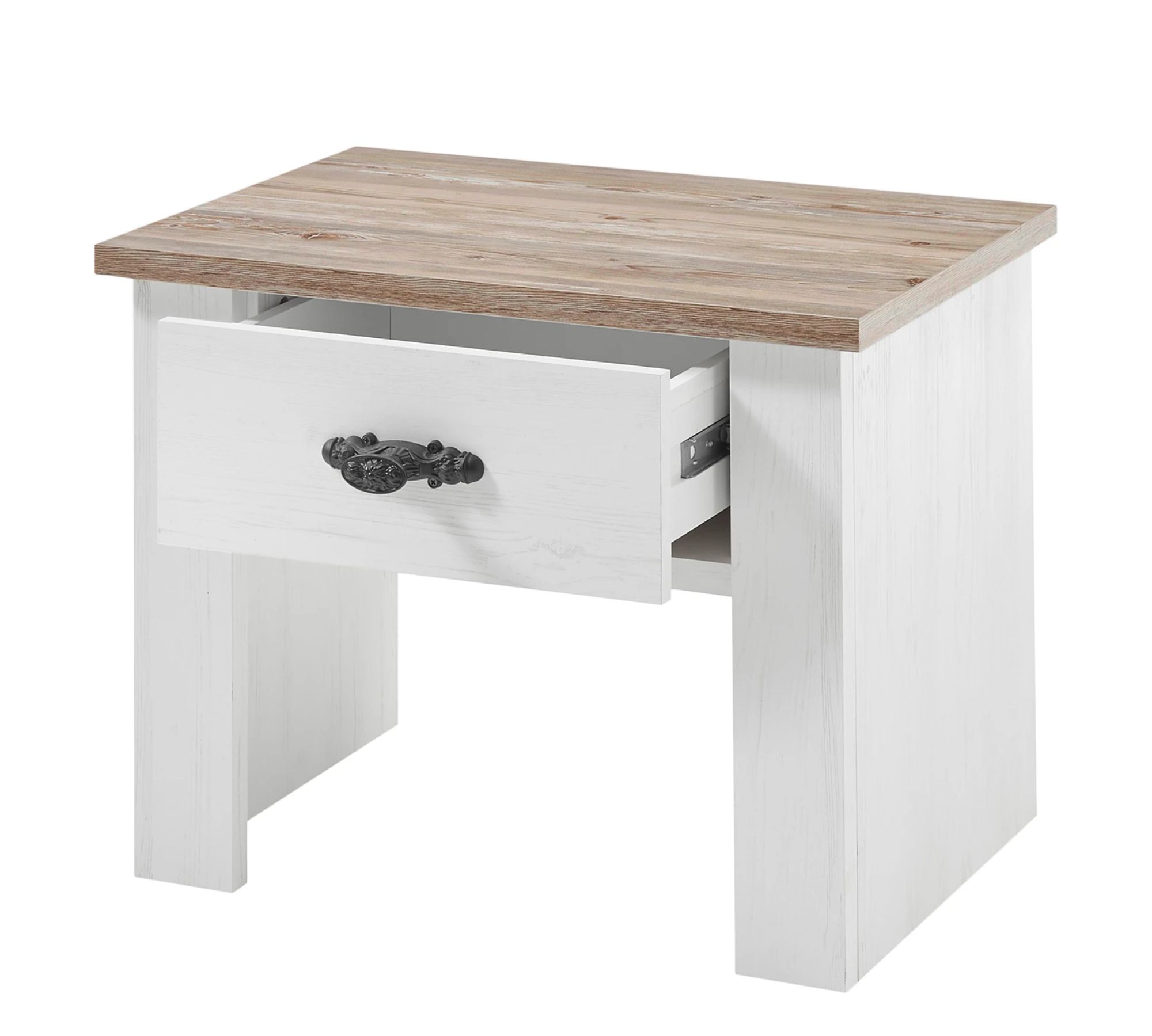 Nachtkommode Holz Dekor Pinie Weiß
