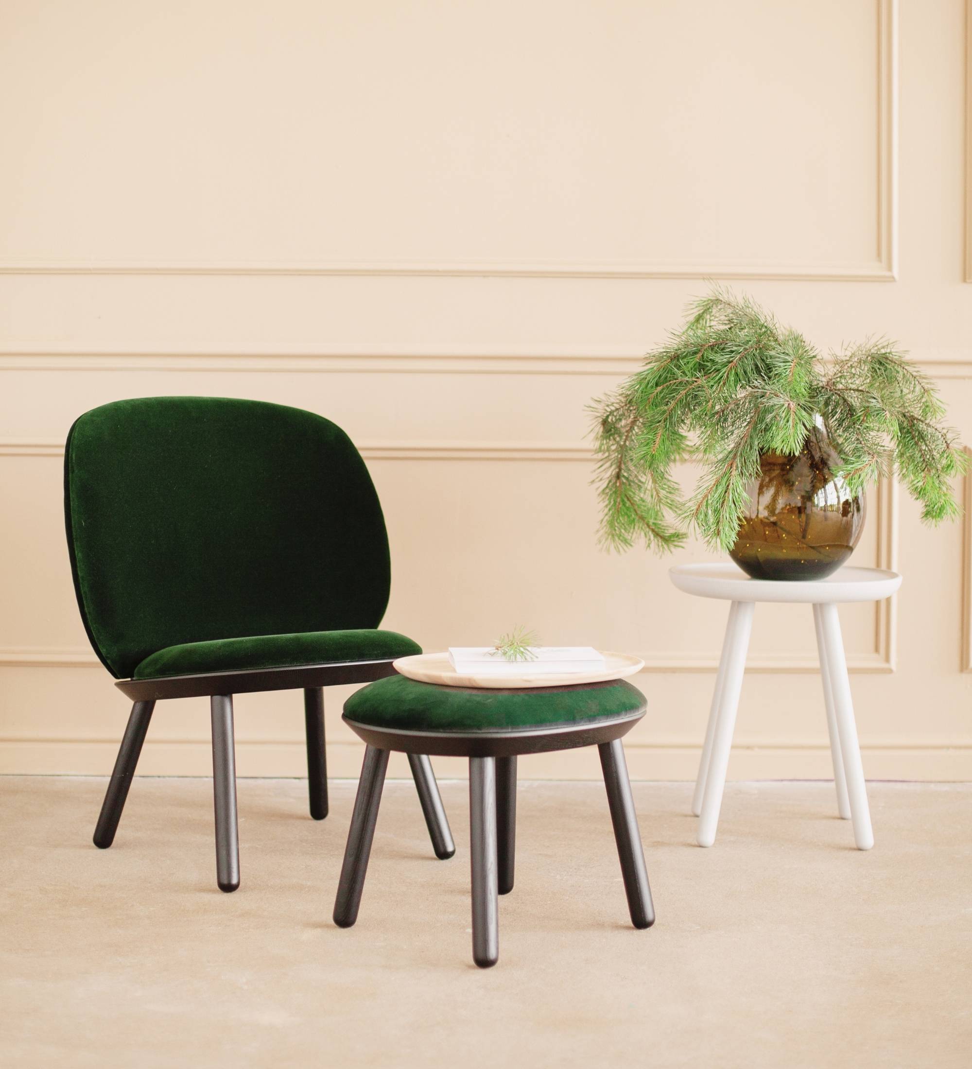 Loungestuhl Eschenholz Velour Grün