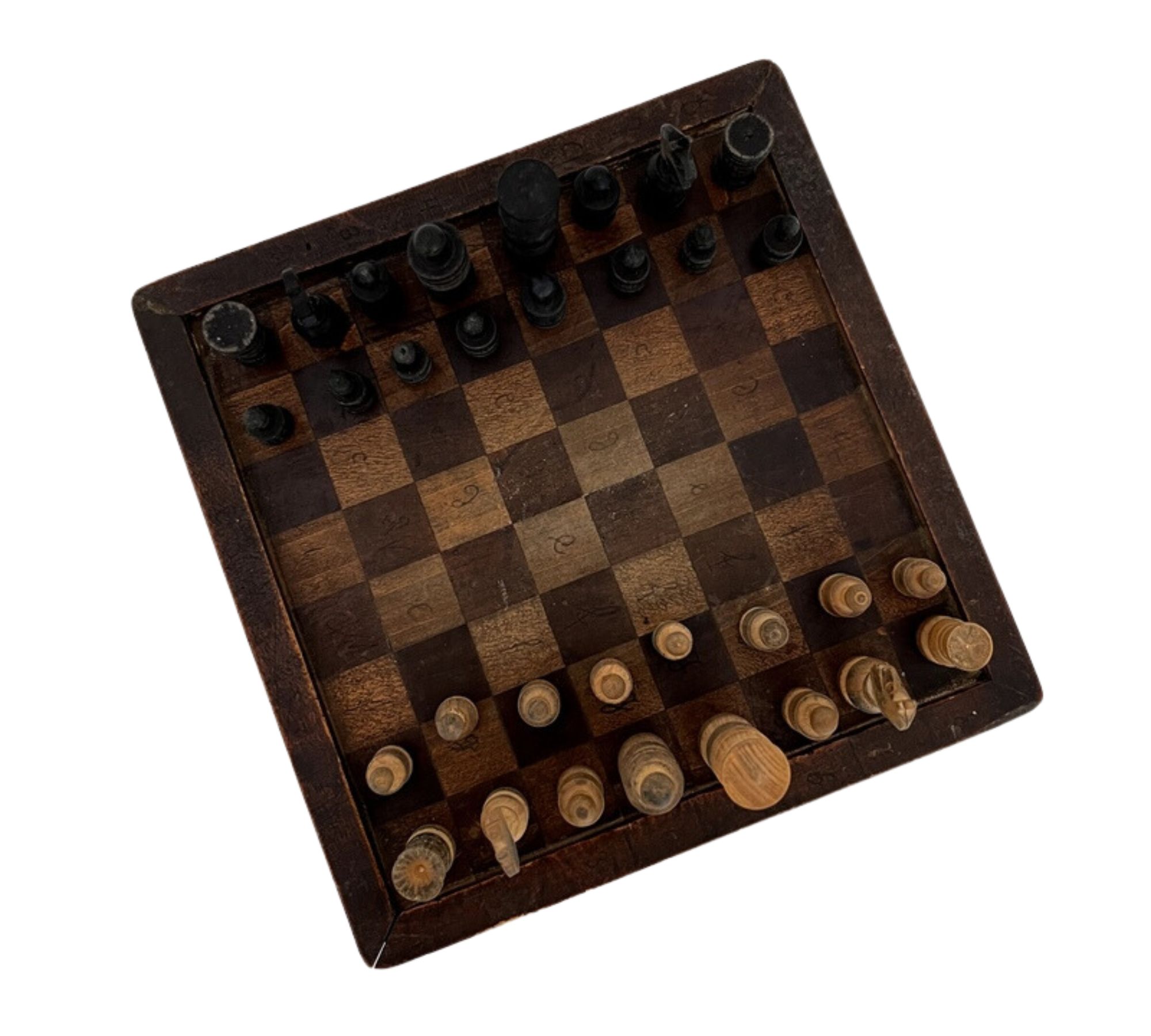 Schachbrett Antik Holz Braun