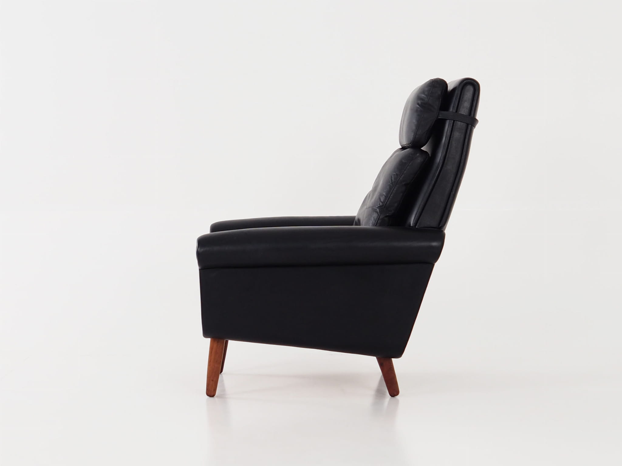 Vintage armchair, natural leather, wood, black, 1970s