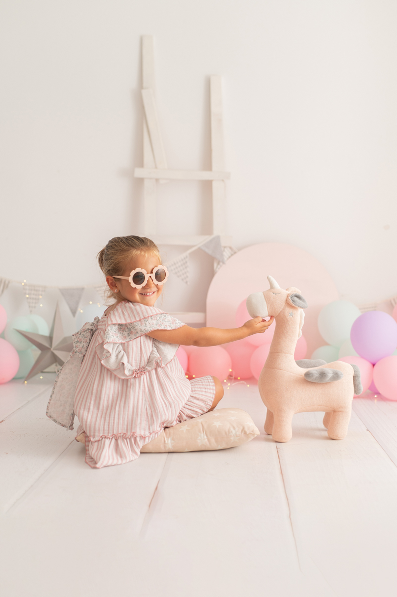 Unicorn stuffed animal cotton pink grey