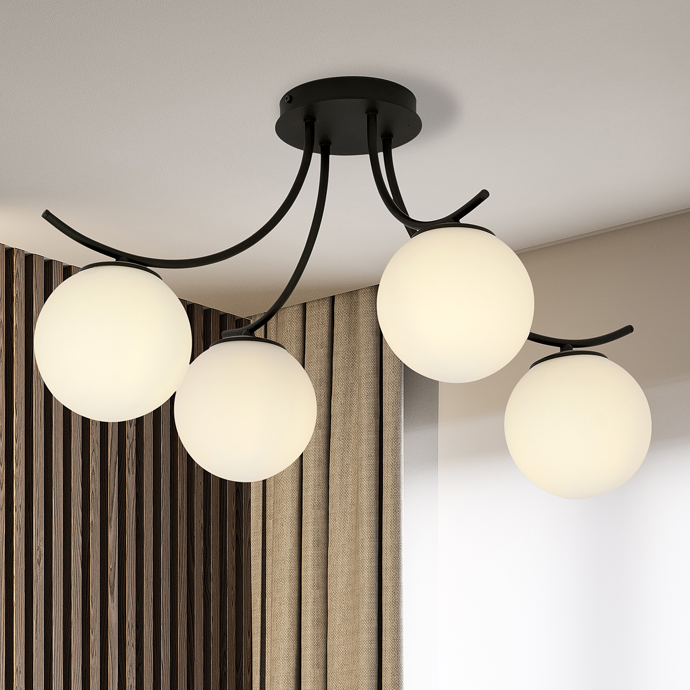 Ceiling Light Boston 4-Light Steel Smoked Glass Graphite