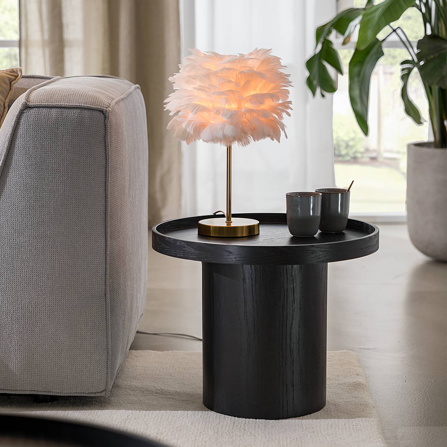 Table lamp FIORELLA 1-Light feathers metal