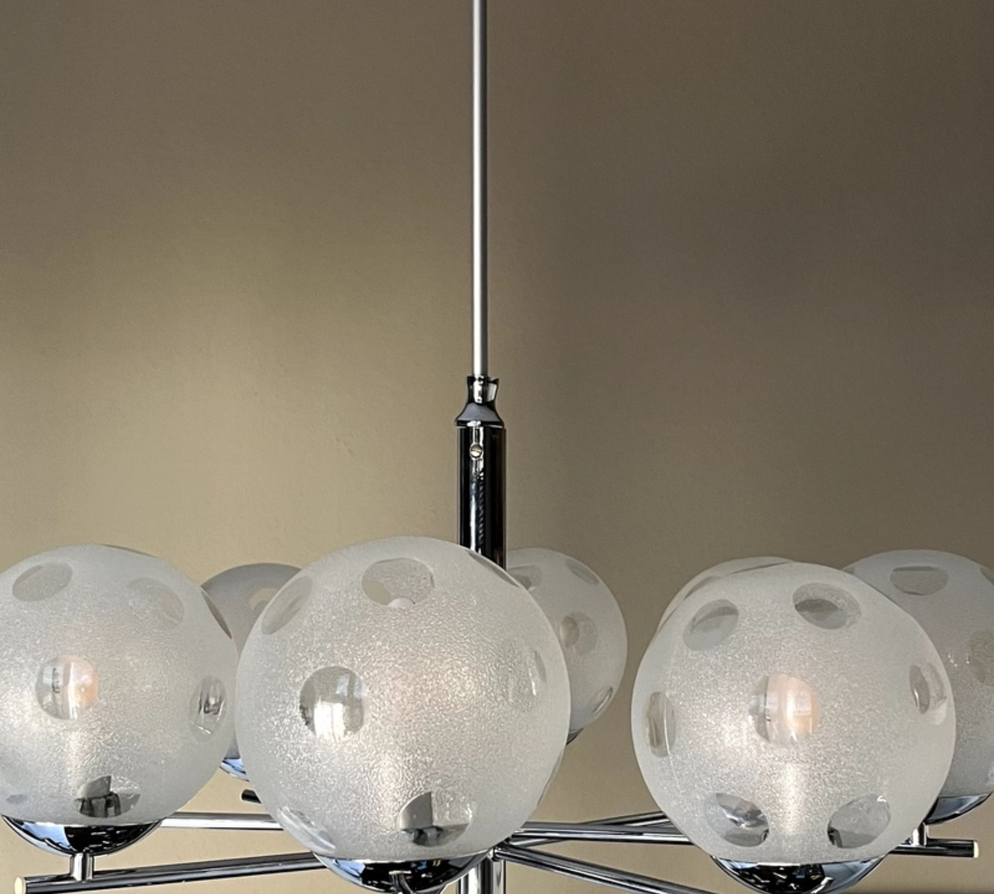 Sputnik Deckenleuchte Glas Chrom Weiß 70er Jahre