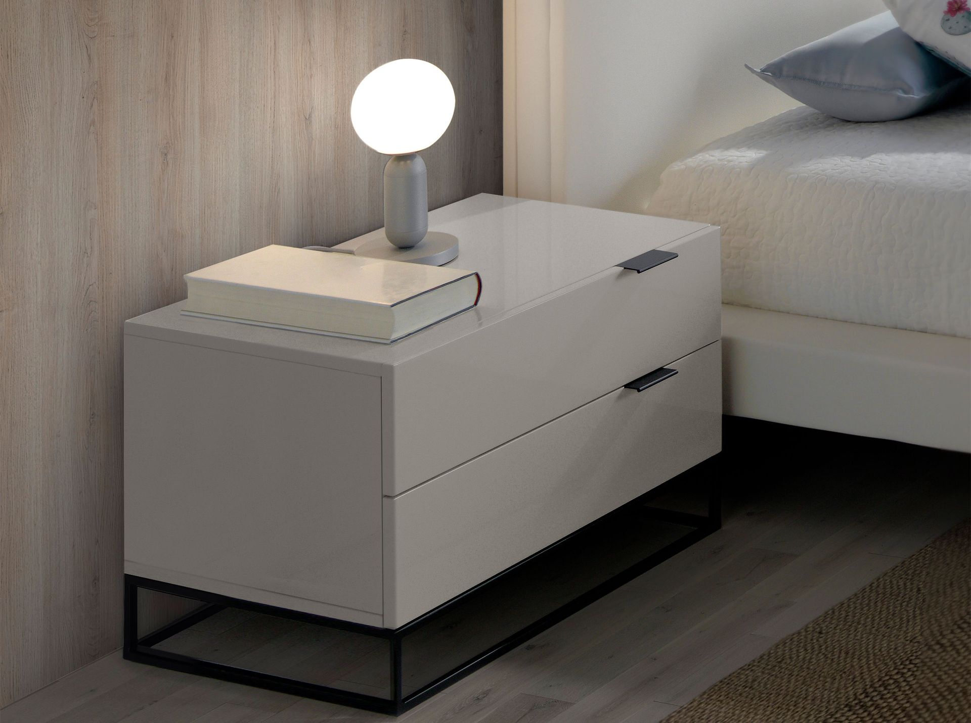 ANGEL CERDÁ Bedside table in grey wood and black steel