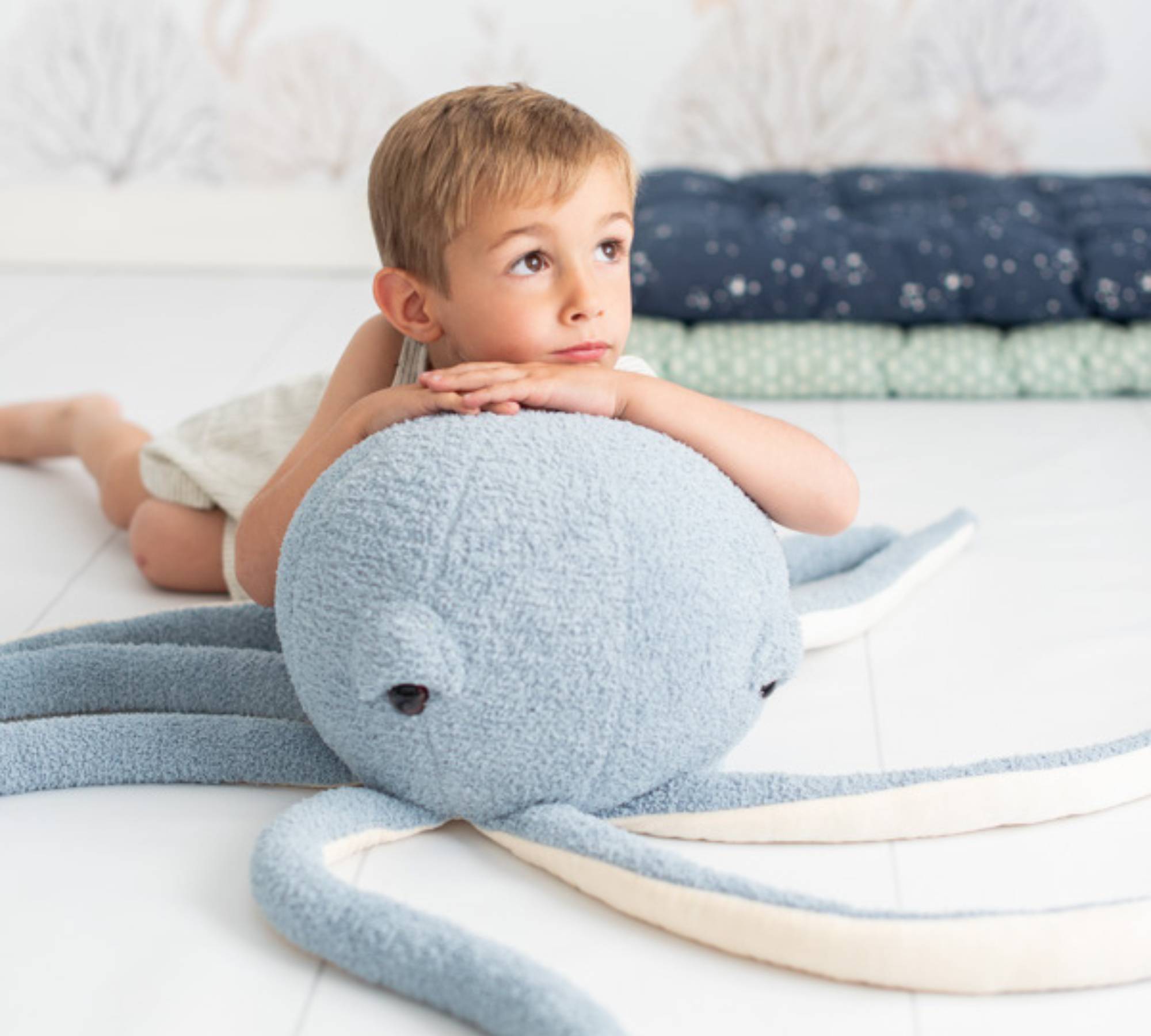 2x Fish, Octopus & Beluga Whale Plush Toy Blue White