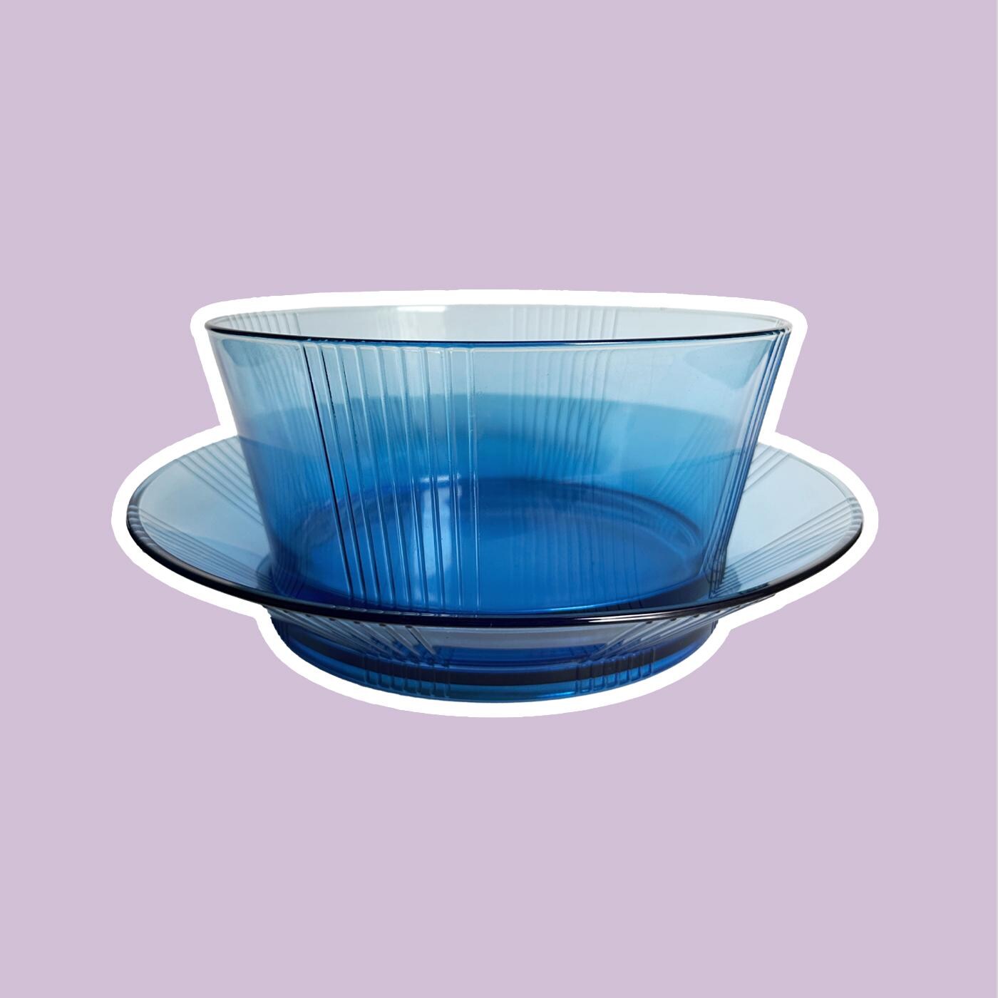 Vintage Bowl & Plate Glass Cobalt Blue 1980s