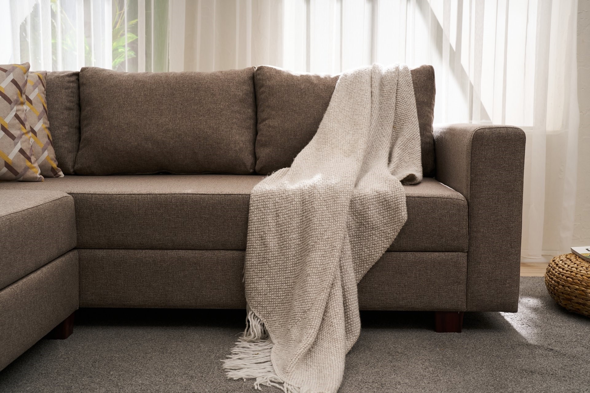 Aly Schlafsofa Récamiere Links Baumwolle Braun