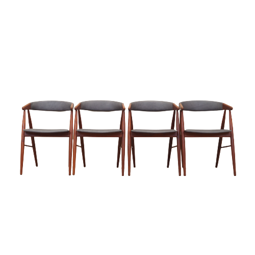4x Vintage Sedia Teak Pelle Grigio Anni '60