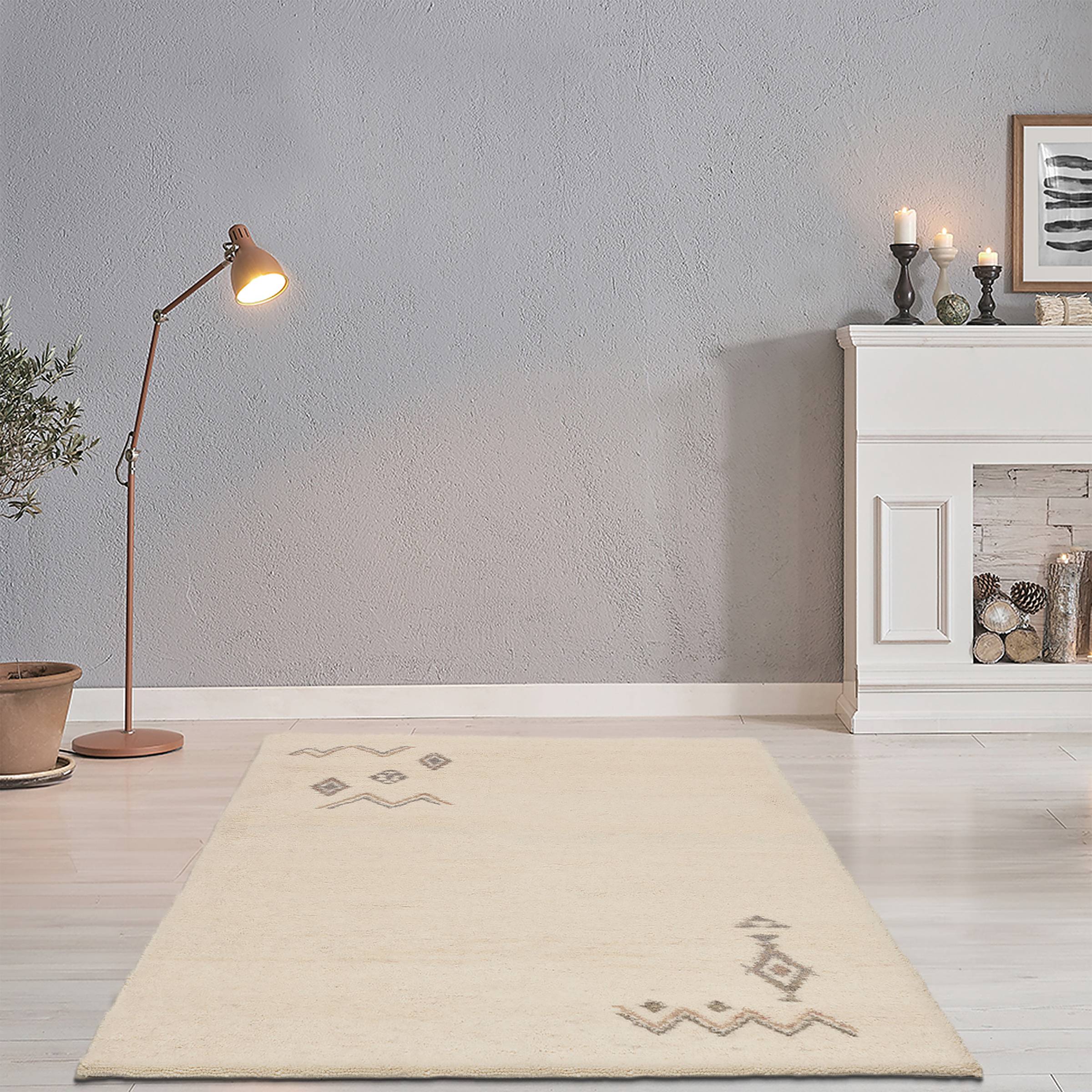 Hadj II Teppich Schurwolle Weiß 70 x 140 cm