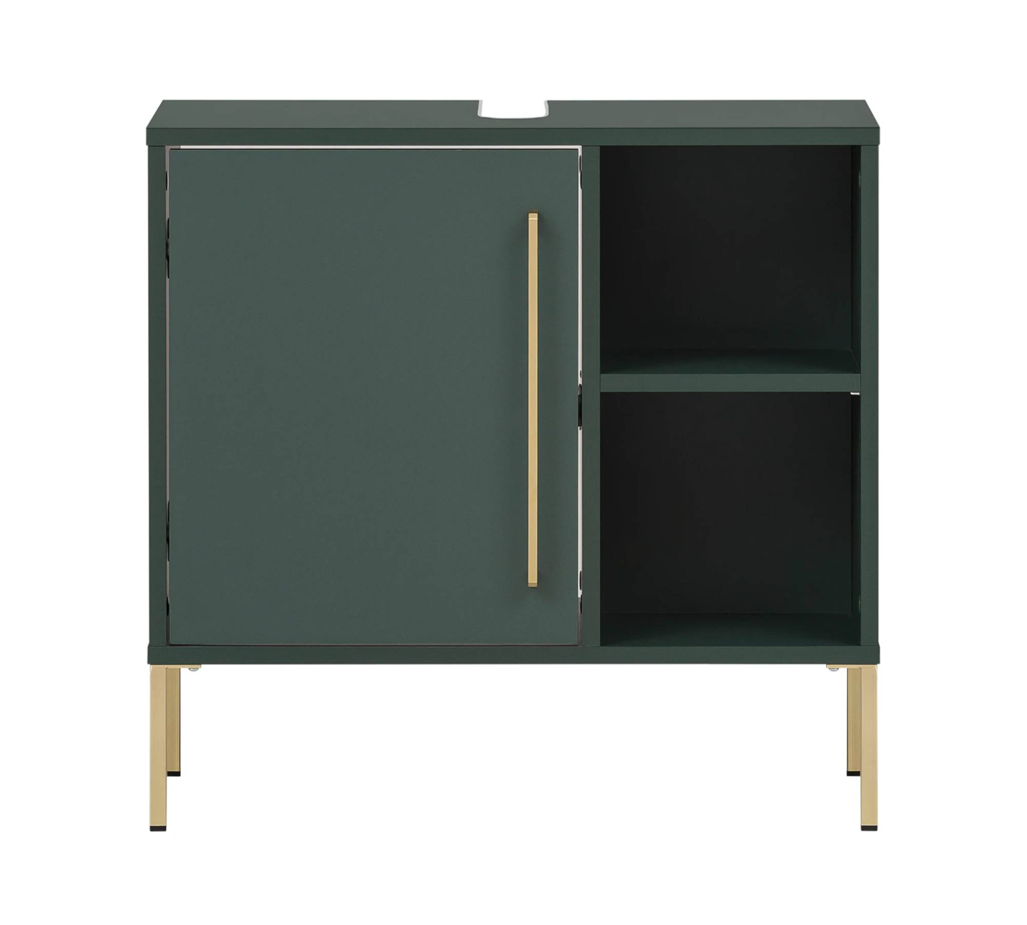 Badschrank Holz Waldgrün Gold