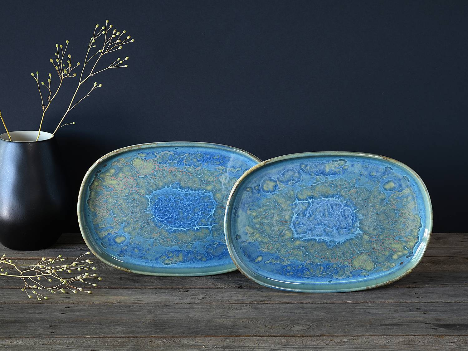 2x Yuki Servierplatte Steinzeug Grün Blau