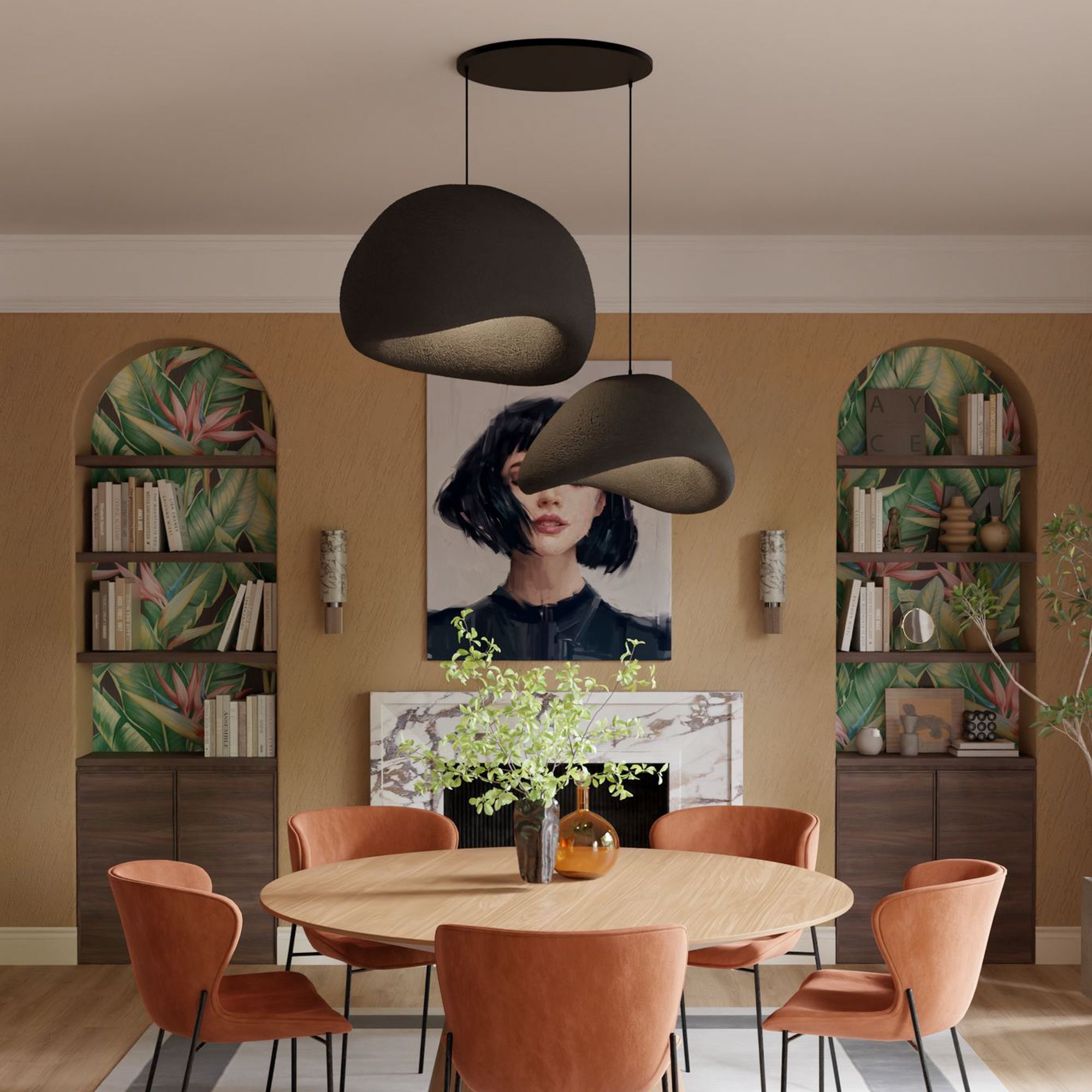 2-Flammig Wabi Sabi Plasterglows Pendelleuchte Schwarz