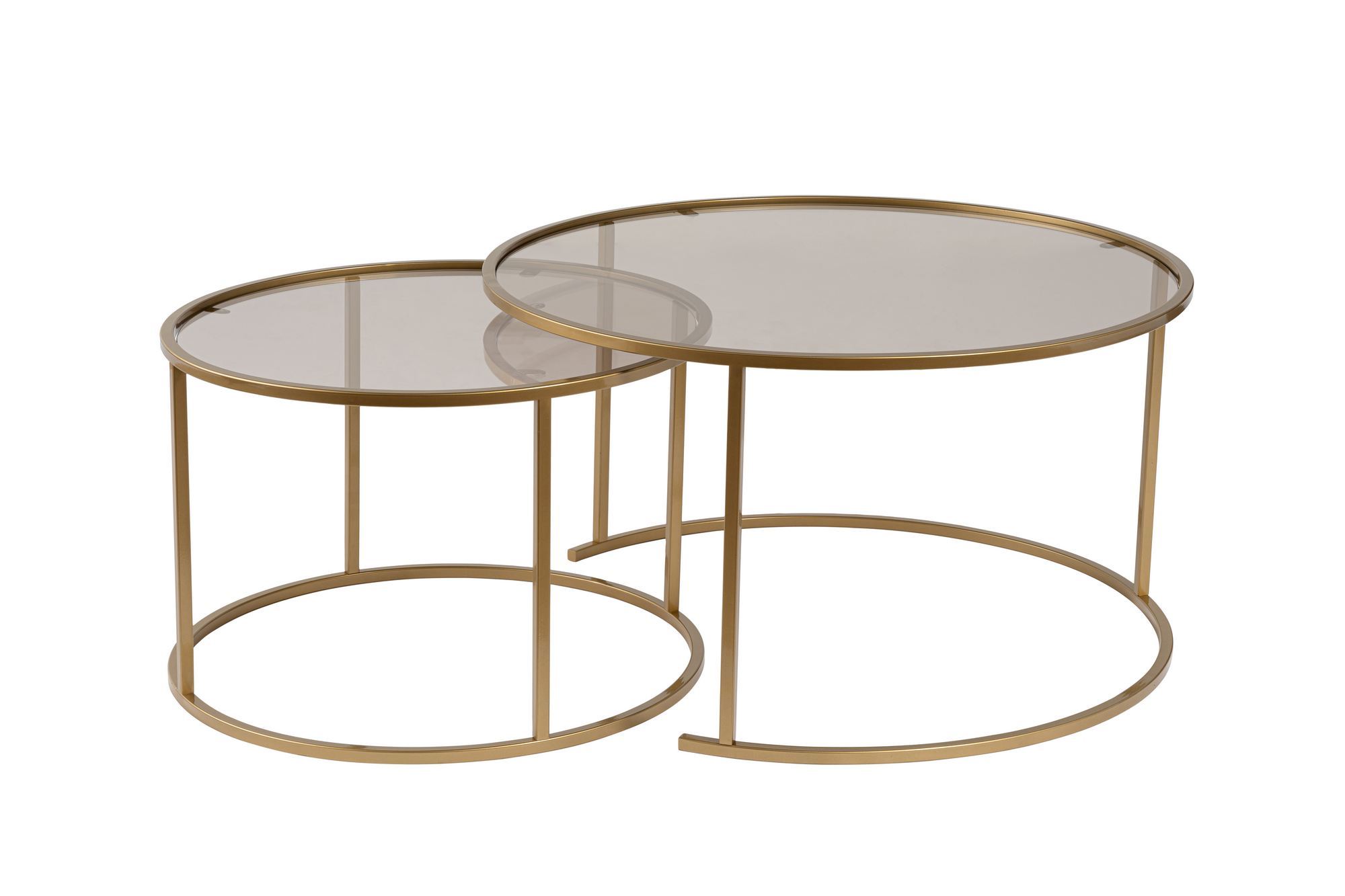 2x Aurum Couchtisch-Set Gold Bronze Ø80cm Ø60cm