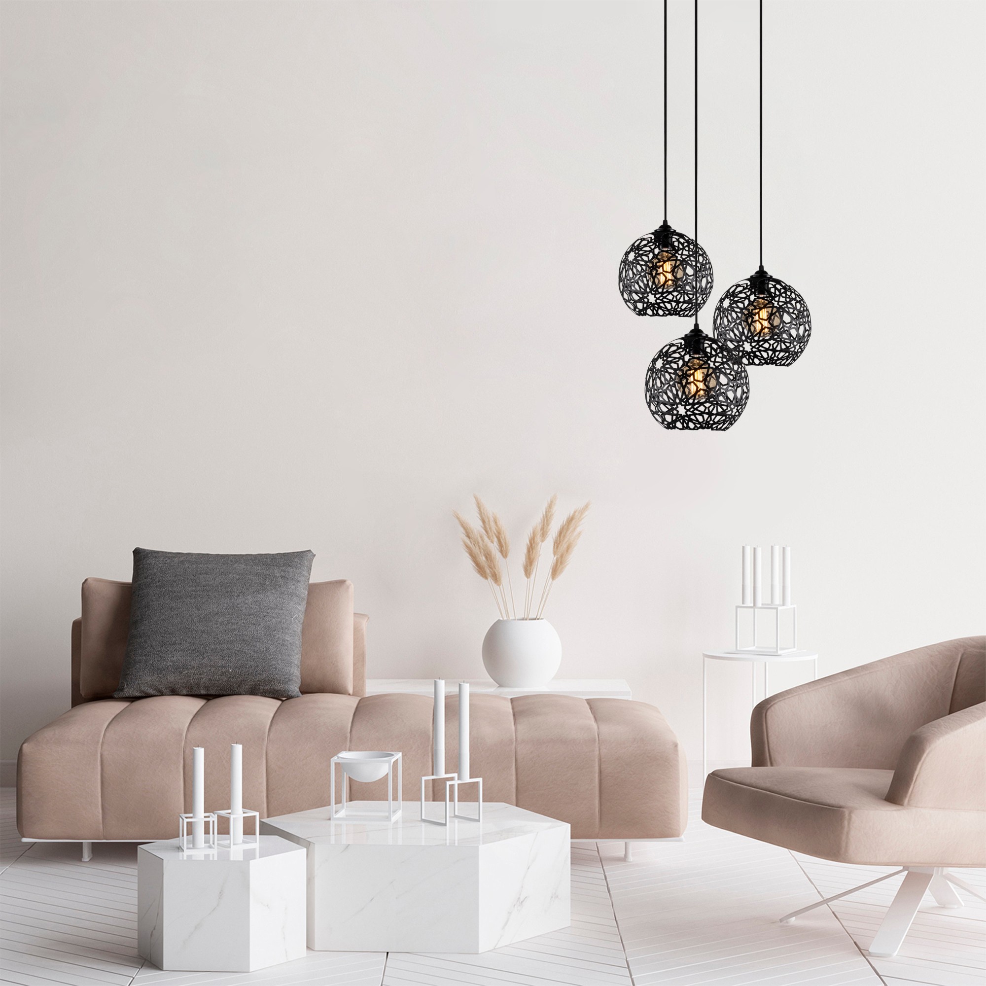 Pendant lamp with 3 elements Black Metal Large